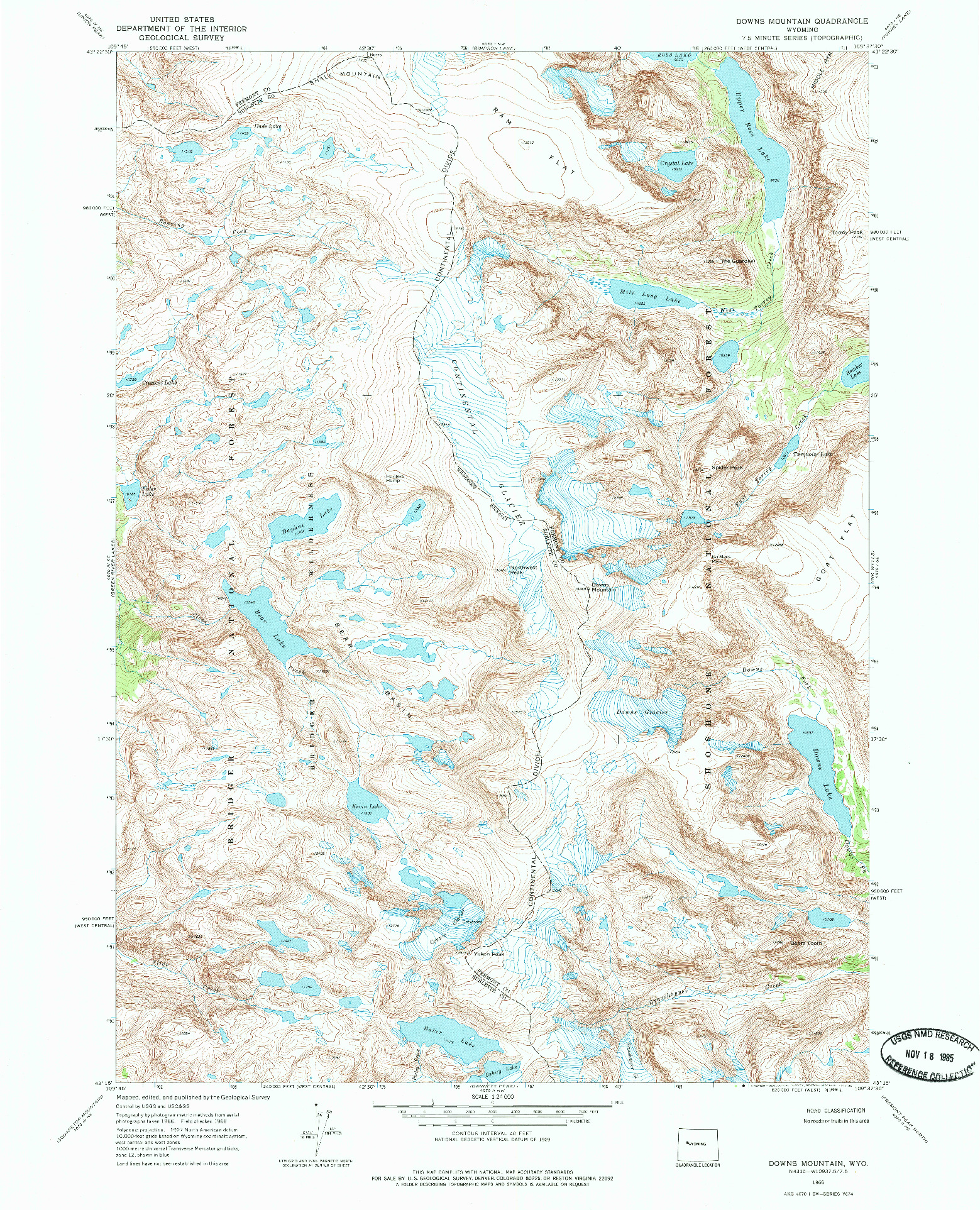 USGS 1:24000-SCALE QUADRANGLE FOR DOWNS MOUNTAIN, WY 1968