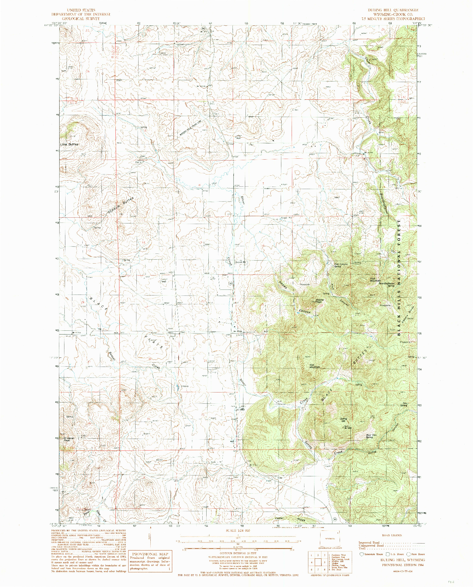 USGS 1:24000-SCALE QUADRANGLE FOR DULING HILL, WY 1984