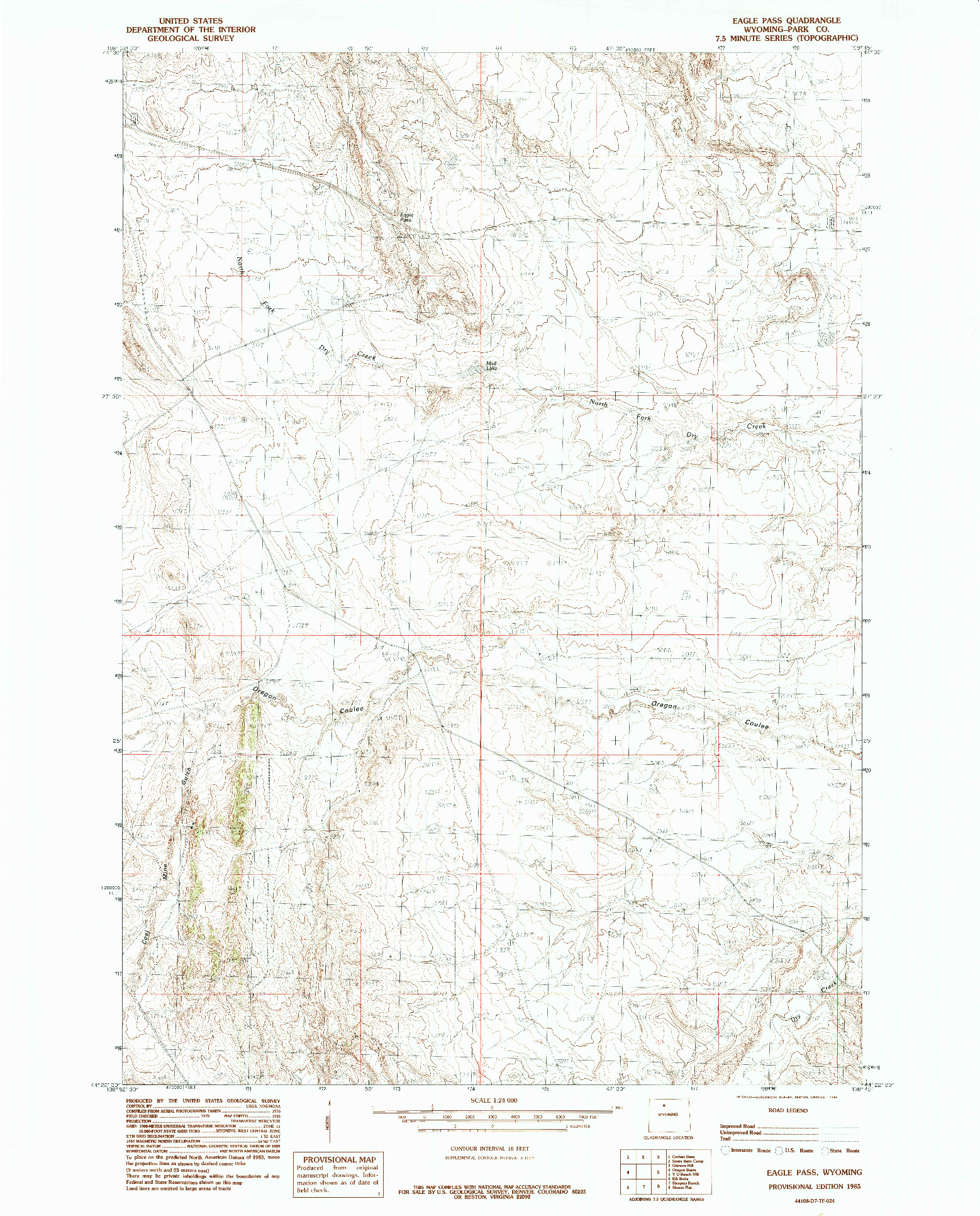 USGS 1:24000-SCALE QUADRANGLE FOR EAGLE PASS, WY 1985