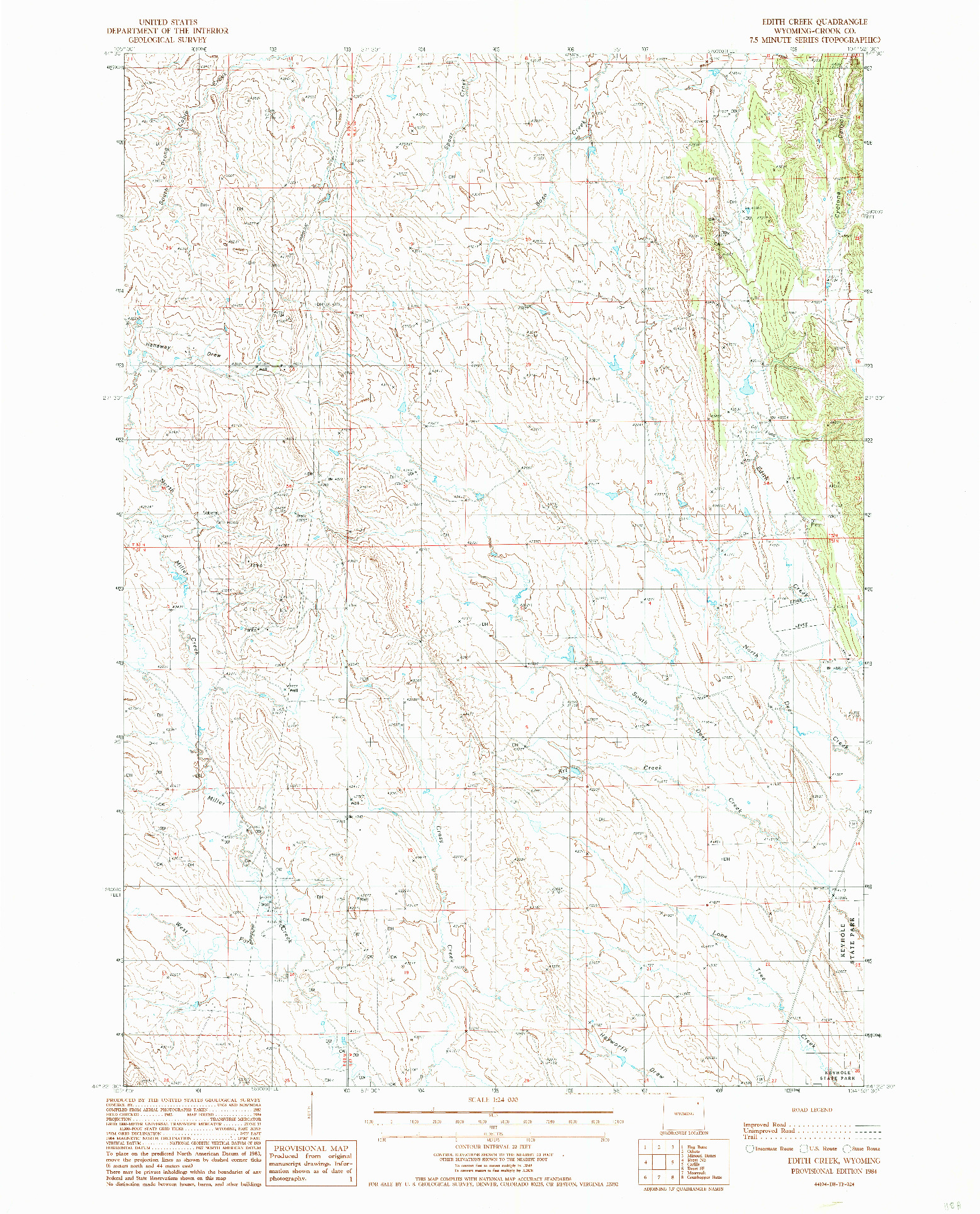 USGS 1:24000-SCALE QUADRANGLE FOR EDITH CREEK, WY 1984