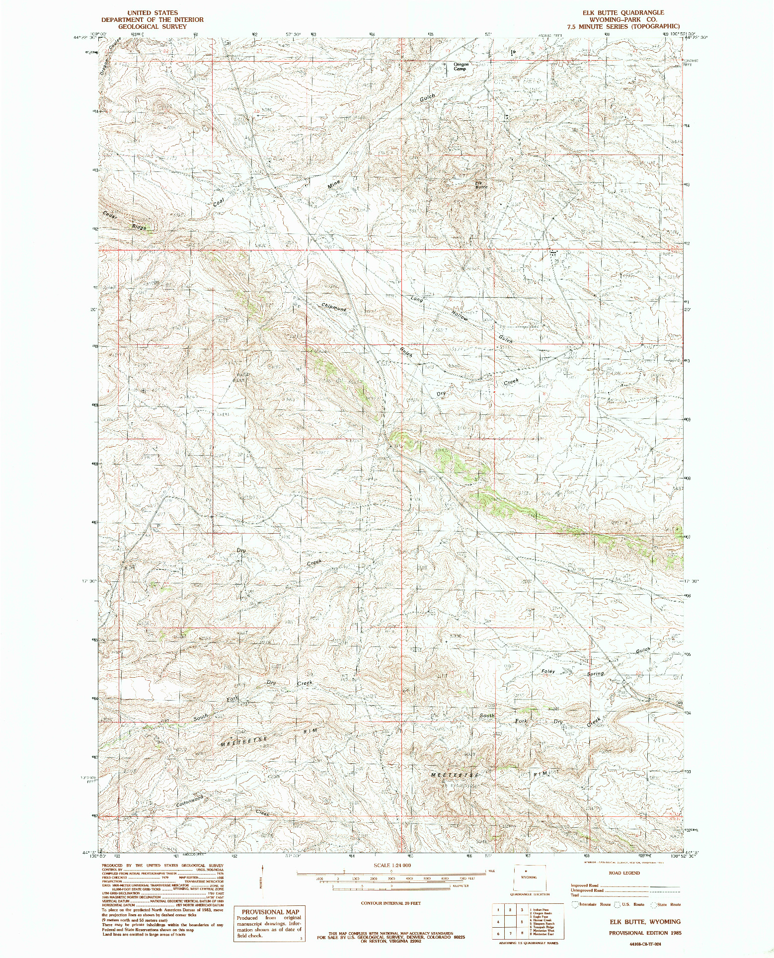 USGS 1:24000-SCALE QUADRANGLE FOR ELK BUTTE, WY 1985