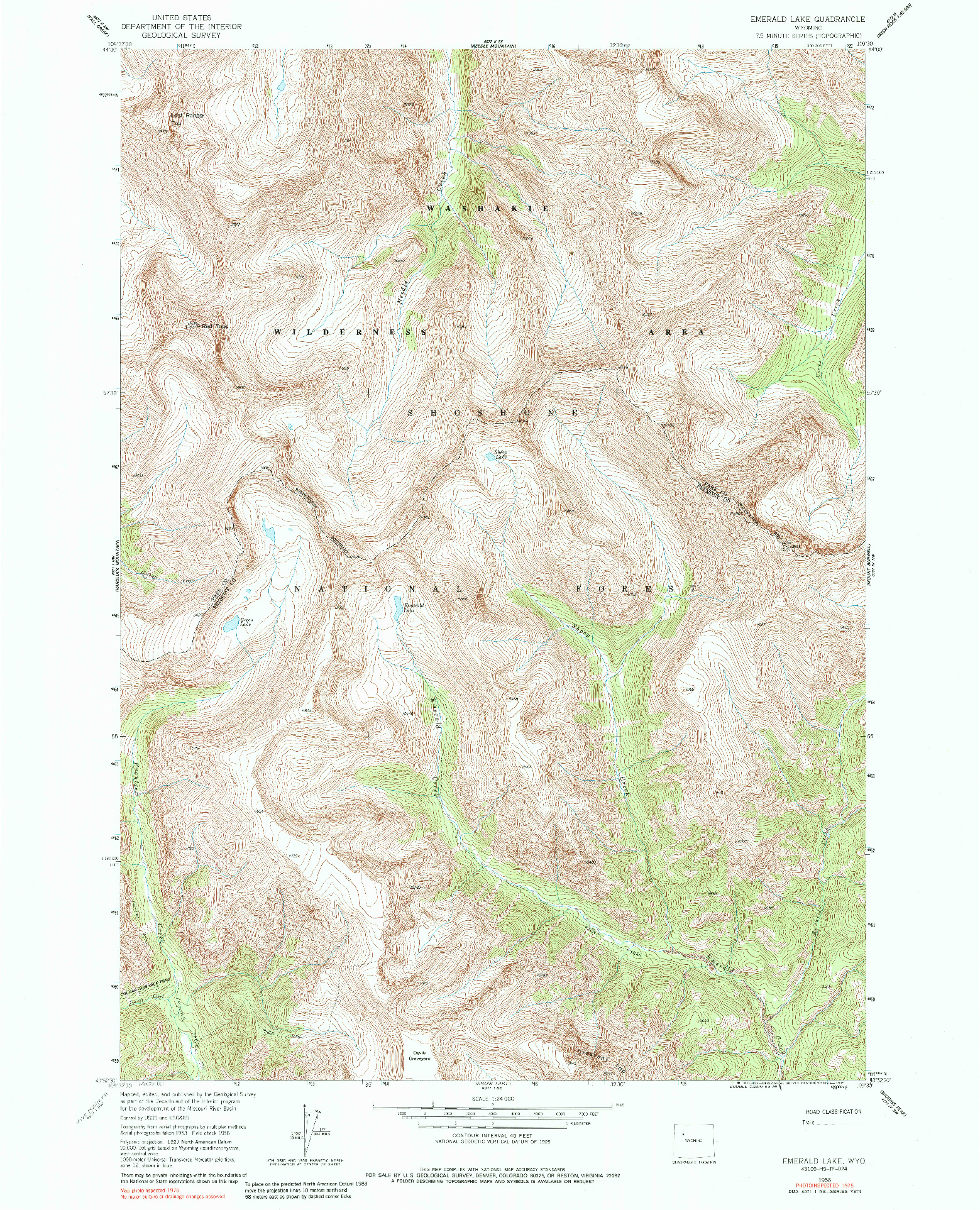 USGS 1:24000-SCALE QUADRANGLE FOR EMERALD LAKE, WY 1956