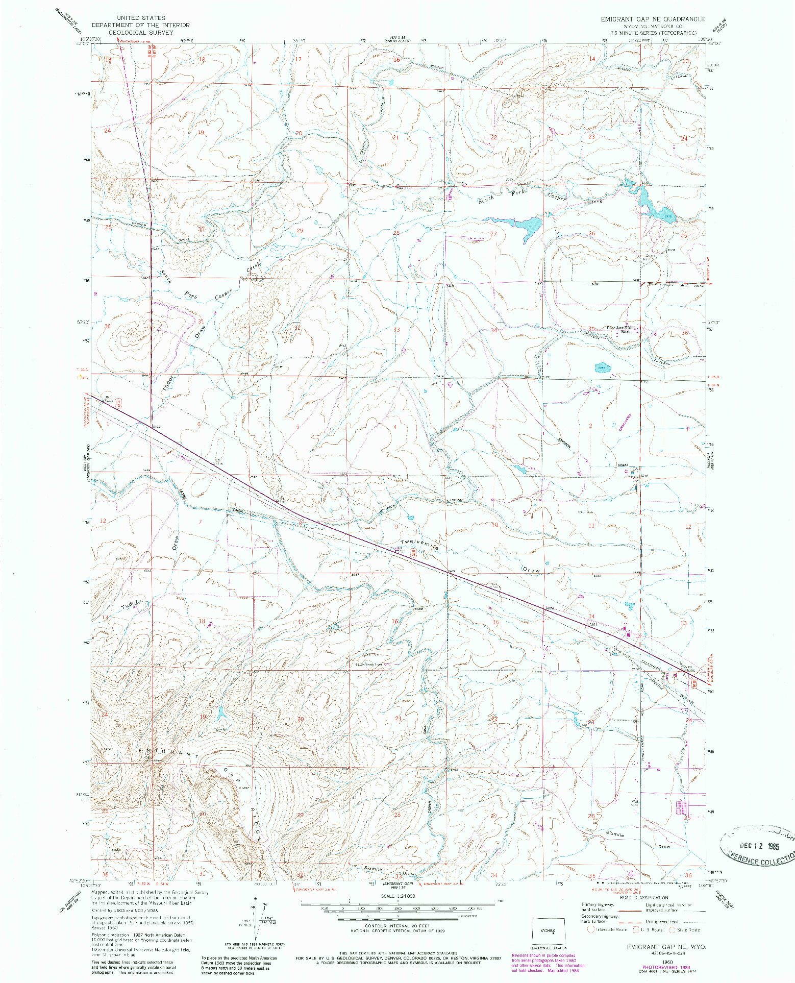 USGS 1:24000-SCALE QUADRANGLE FOR EMIGRANT GAP NE, WY 1960