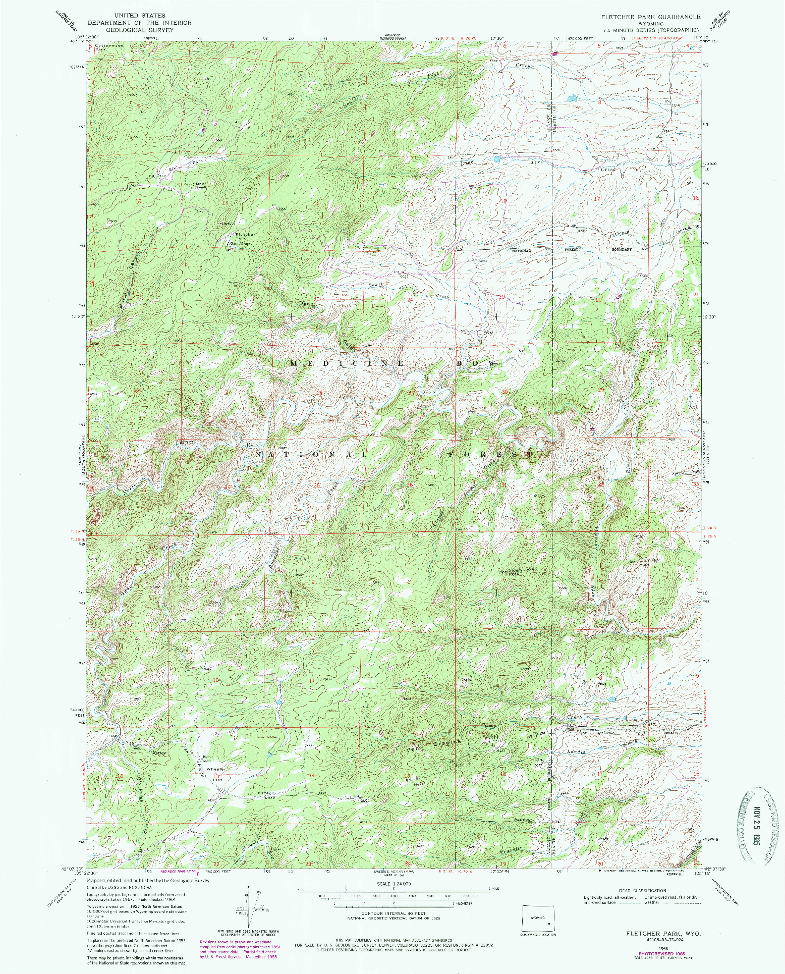 USGS 1:24000-SCALE QUADRANGLE FOR FLETCHER PARK, WY 1968