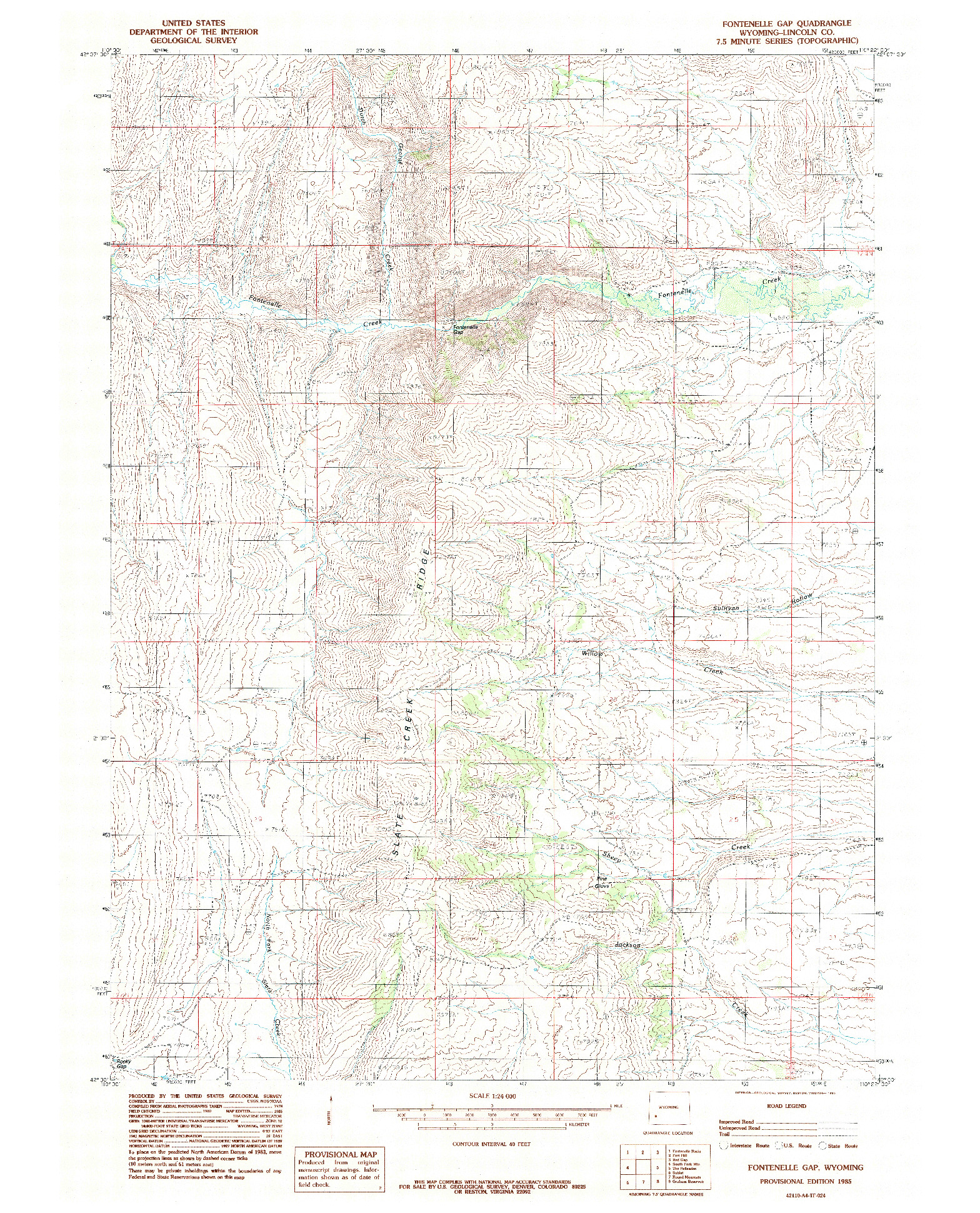 USGS 1:24000-SCALE QUADRANGLE FOR FONTENELLE GAP, WY 1985