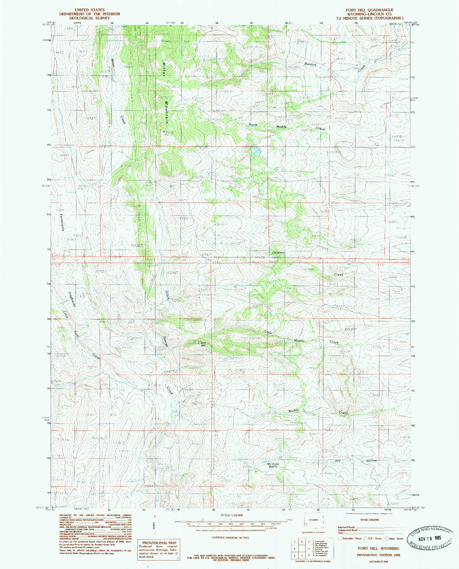 USGS 1:24000-SCALE QUADRANGLE FOR FORT HILL, WY 1985