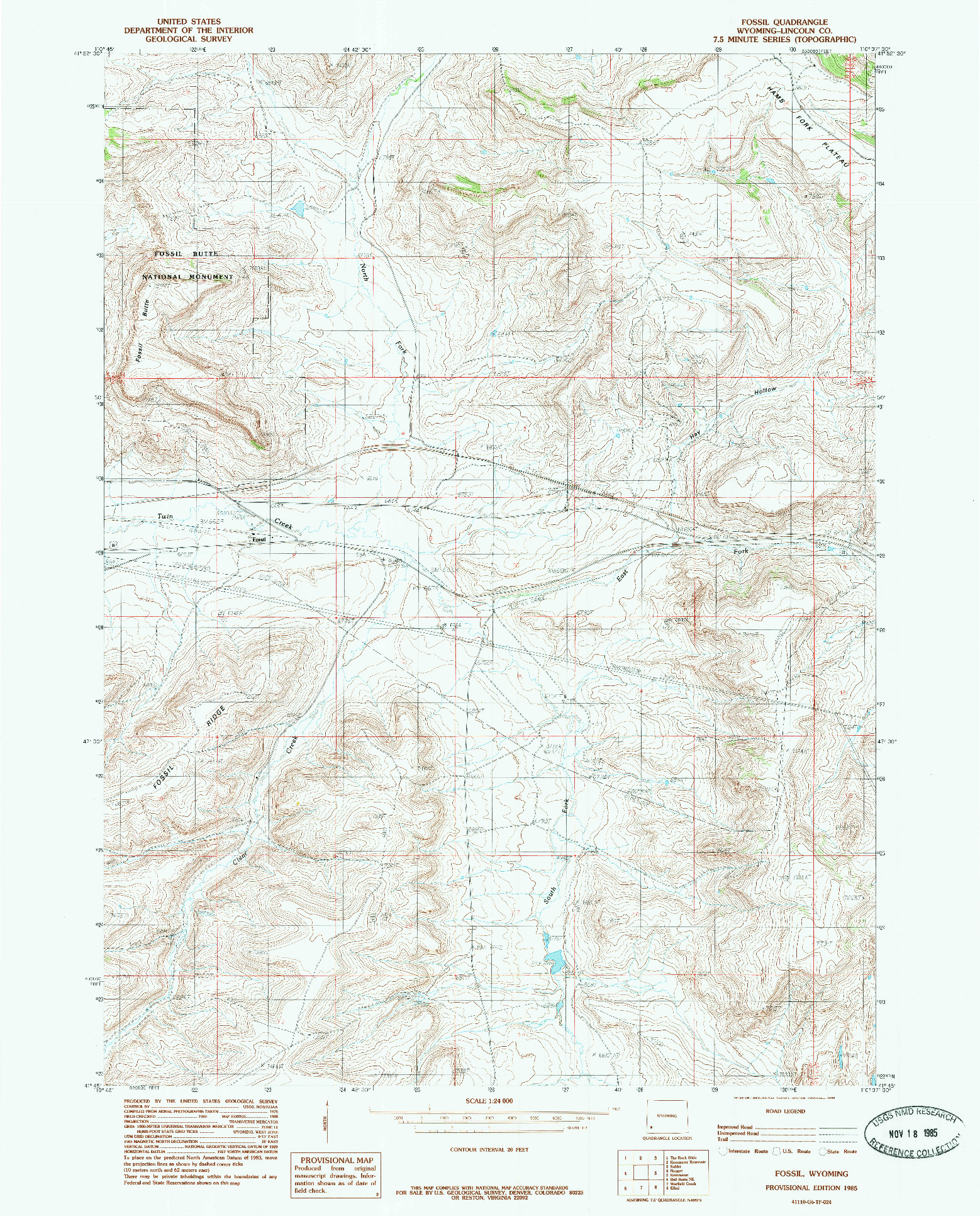 USGS 1:24000-SCALE QUADRANGLE FOR FOSSIL, WY 1985