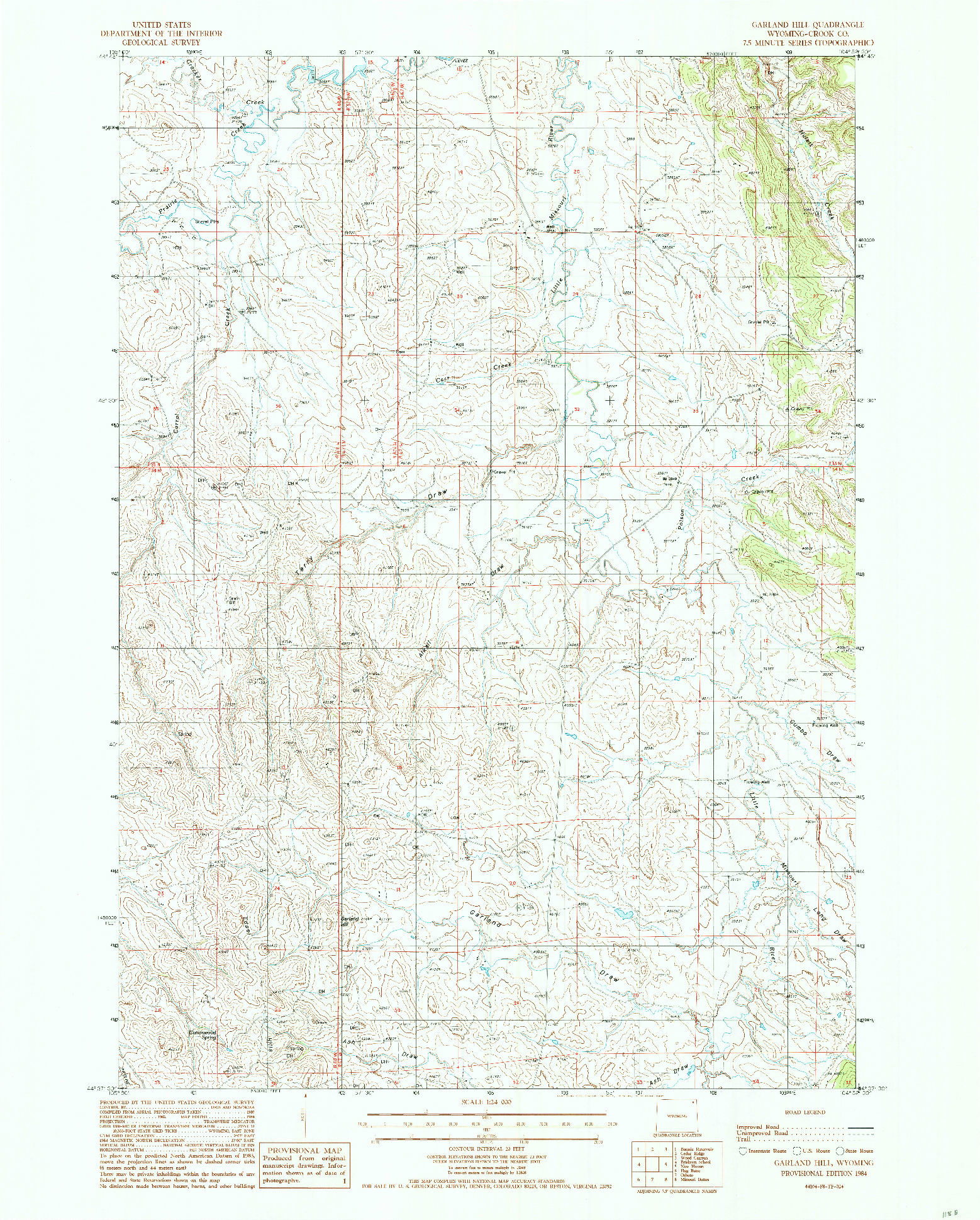 USGS 1:24000-SCALE QUADRANGLE FOR GARLAND HILL, WY 1984