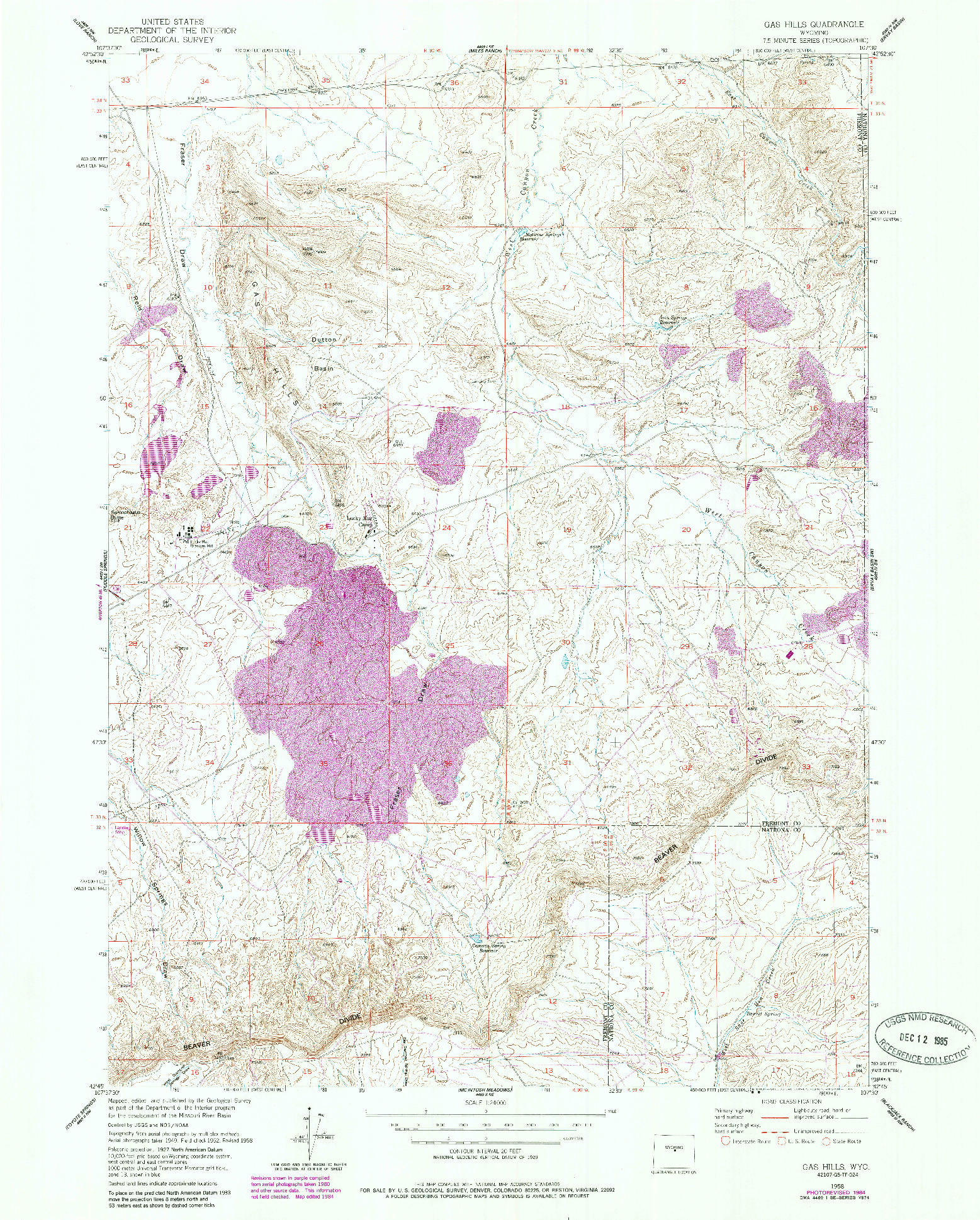 USGS 1:24000-SCALE QUADRANGLE FOR GAS HILLS, WY 1958