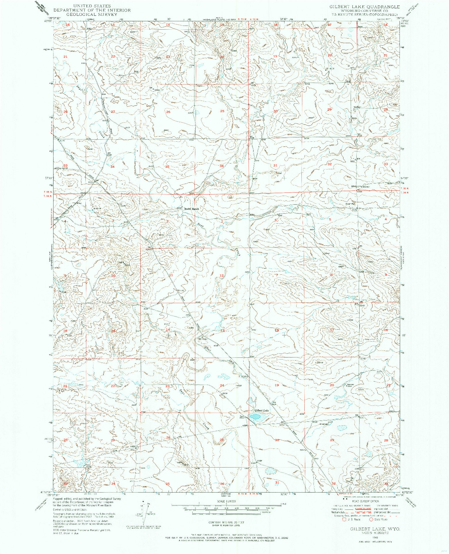 USGS 1:24000-SCALE QUADRANGLE FOR GILBERT LAKE, WY 1949