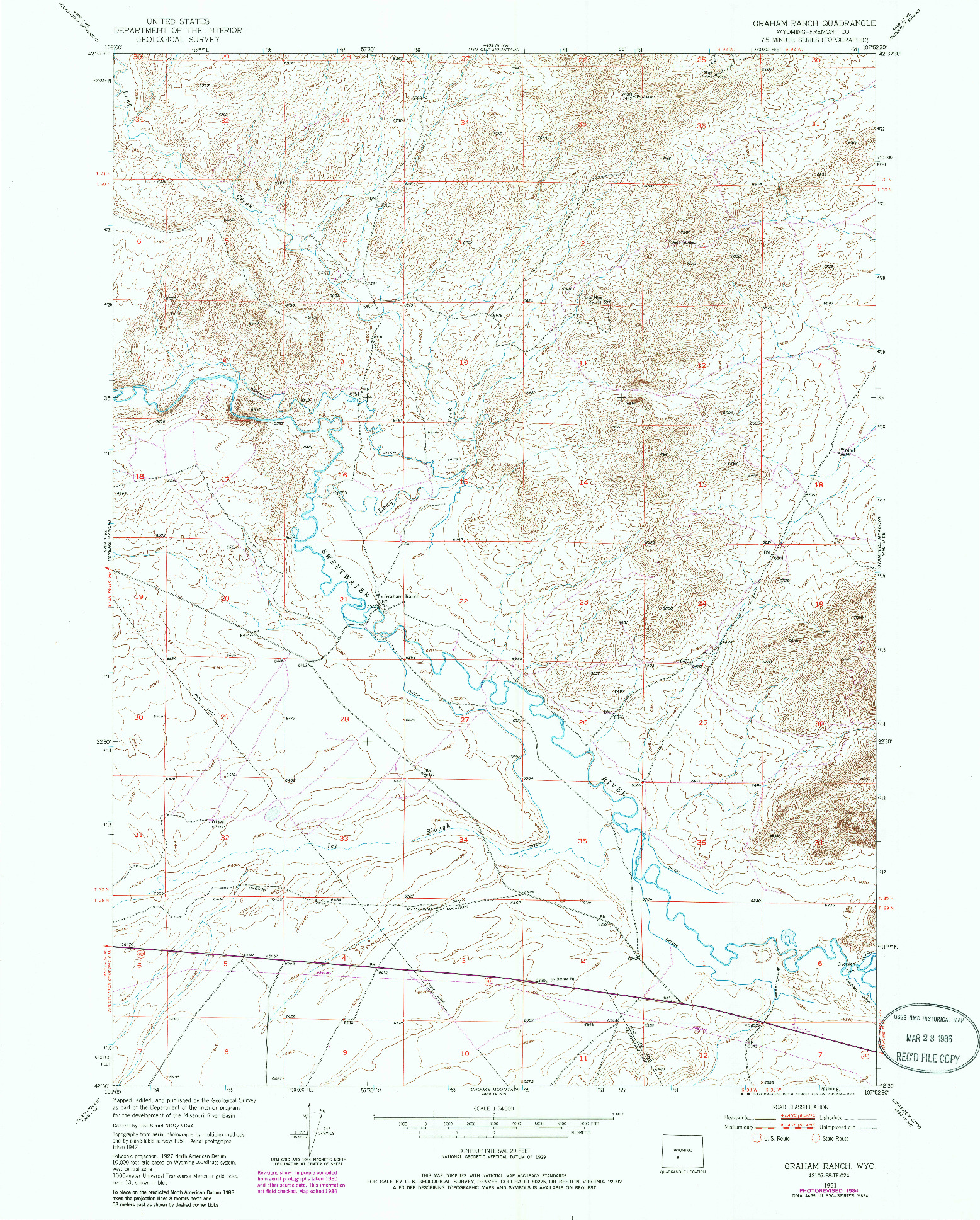USGS 1:24000-SCALE QUADRANGLE FOR GRAHAM RANCH, WY 1951