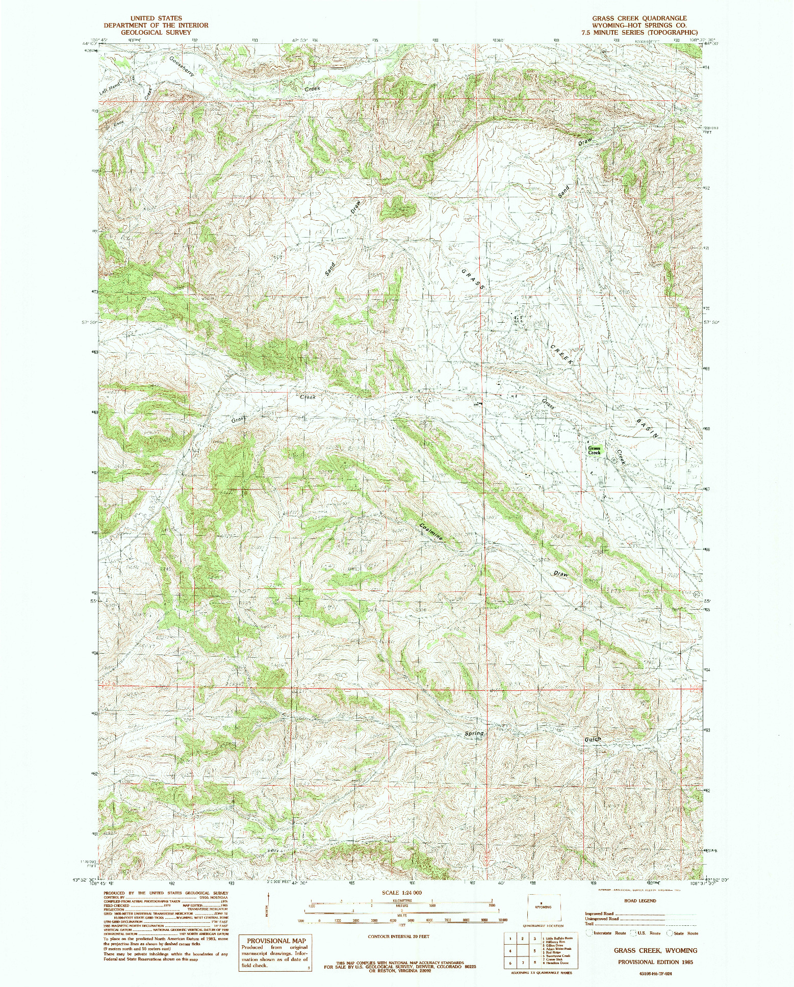 USGS 1:24000-SCALE QUADRANGLE FOR GRASS CREEK, WY 1985