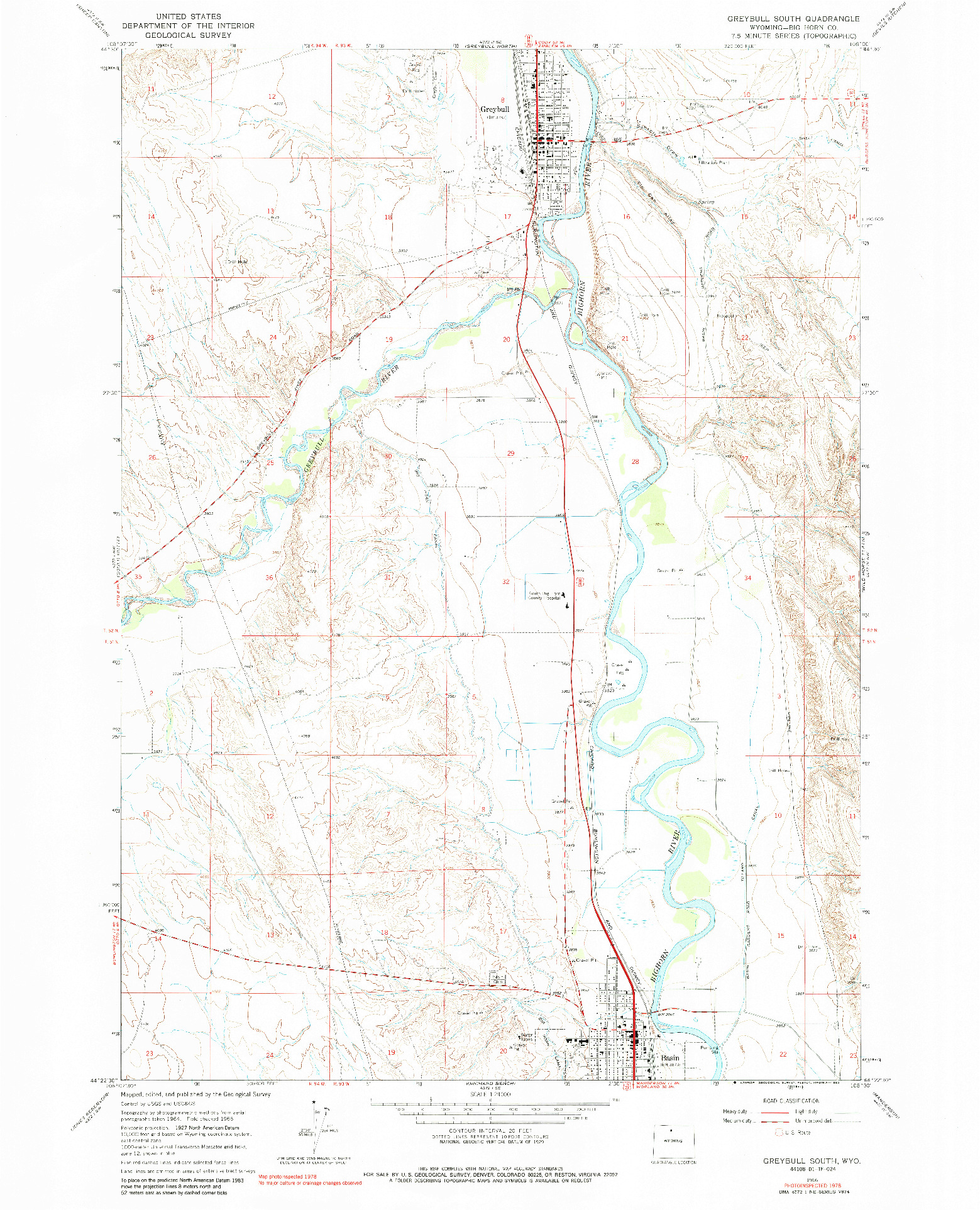 USGS 1:24000-SCALE QUADRANGLE FOR GREYBULL SOUTH, WY 1966