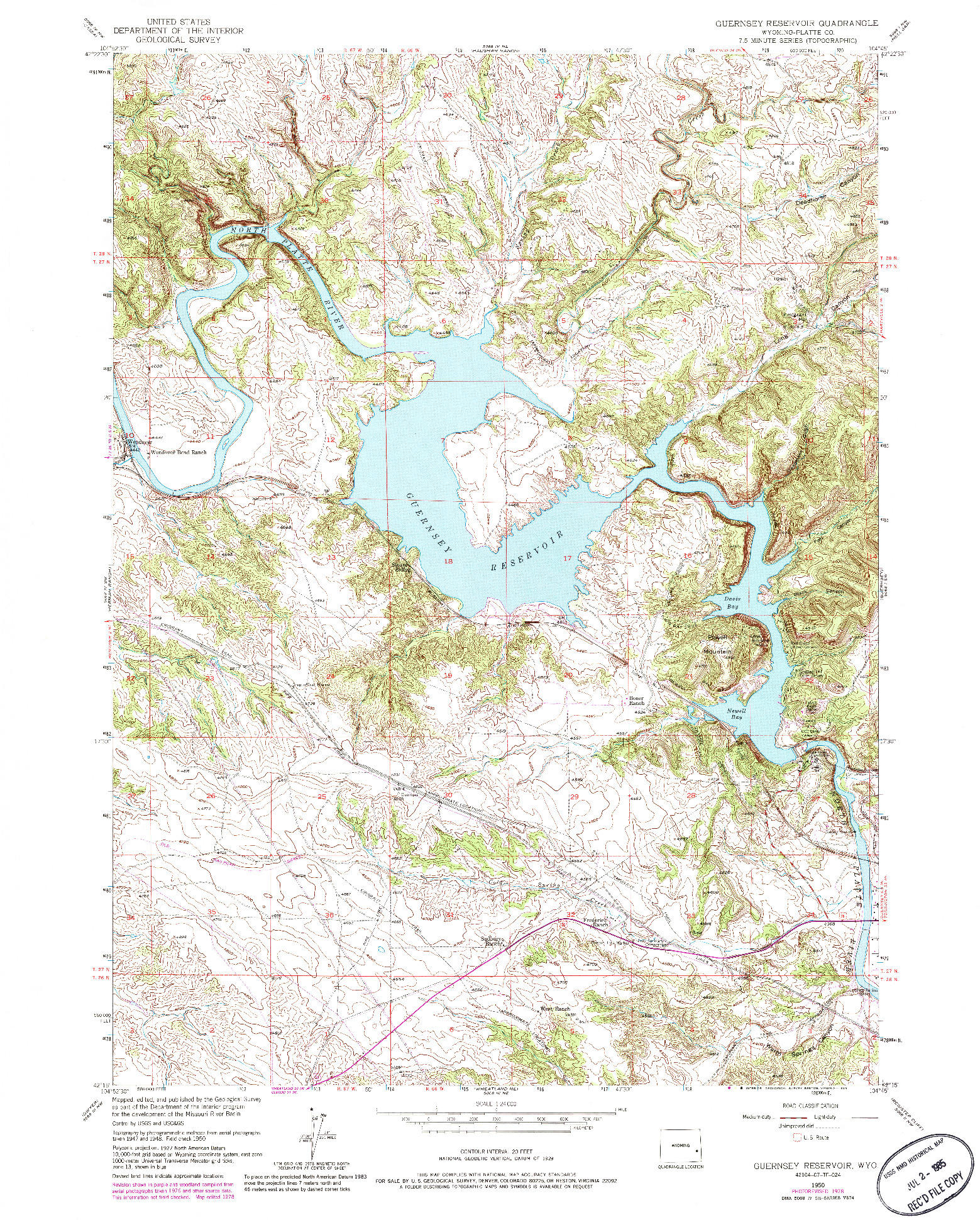 USGS 1:24000-SCALE QUADRANGLE FOR GUERNSEY RESERVOIR, WY 1950