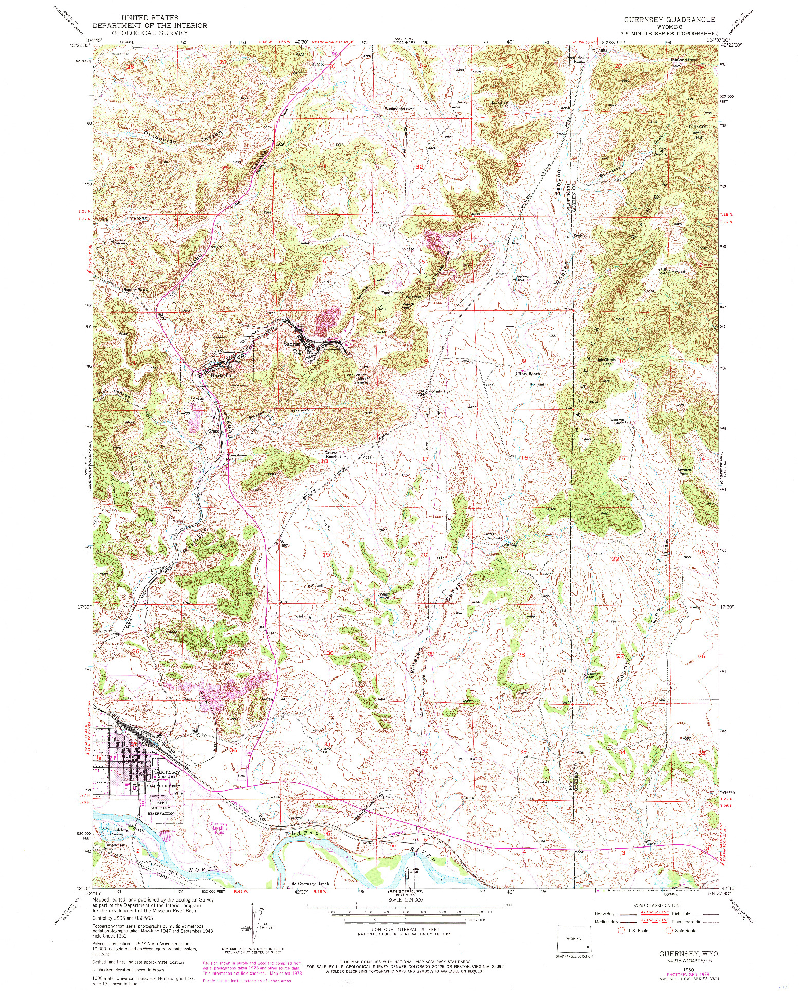 USGS 1:24000-SCALE QUADRANGLE FOR GUERNSEY, WY 1950