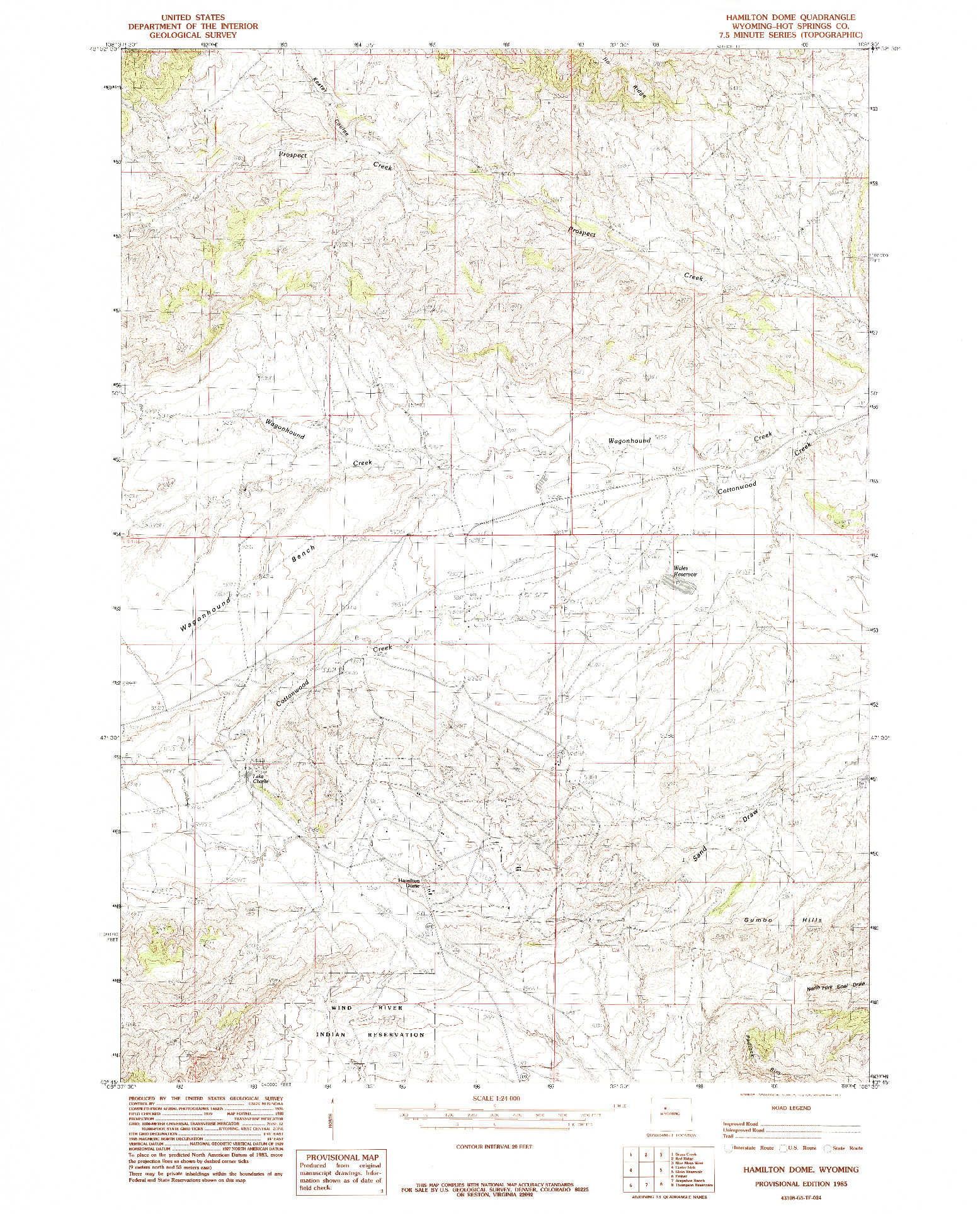 USGS 1:24000-SCALE QUADRANGLE FOR HAMILTON DOME, WY 1985