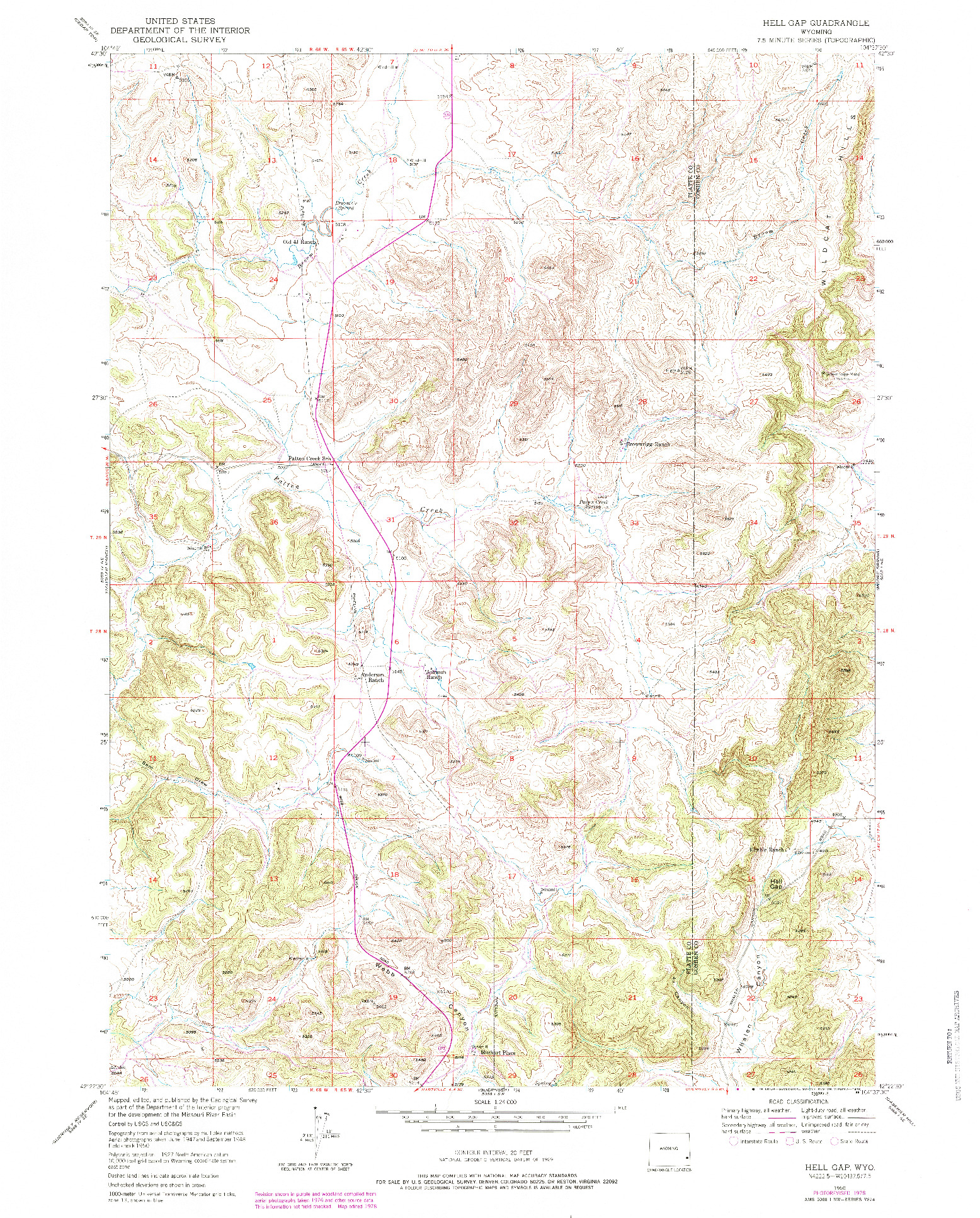 USGS 1:24000-SCALE QUADRANGLE FOR HELL GAP, WY 1950