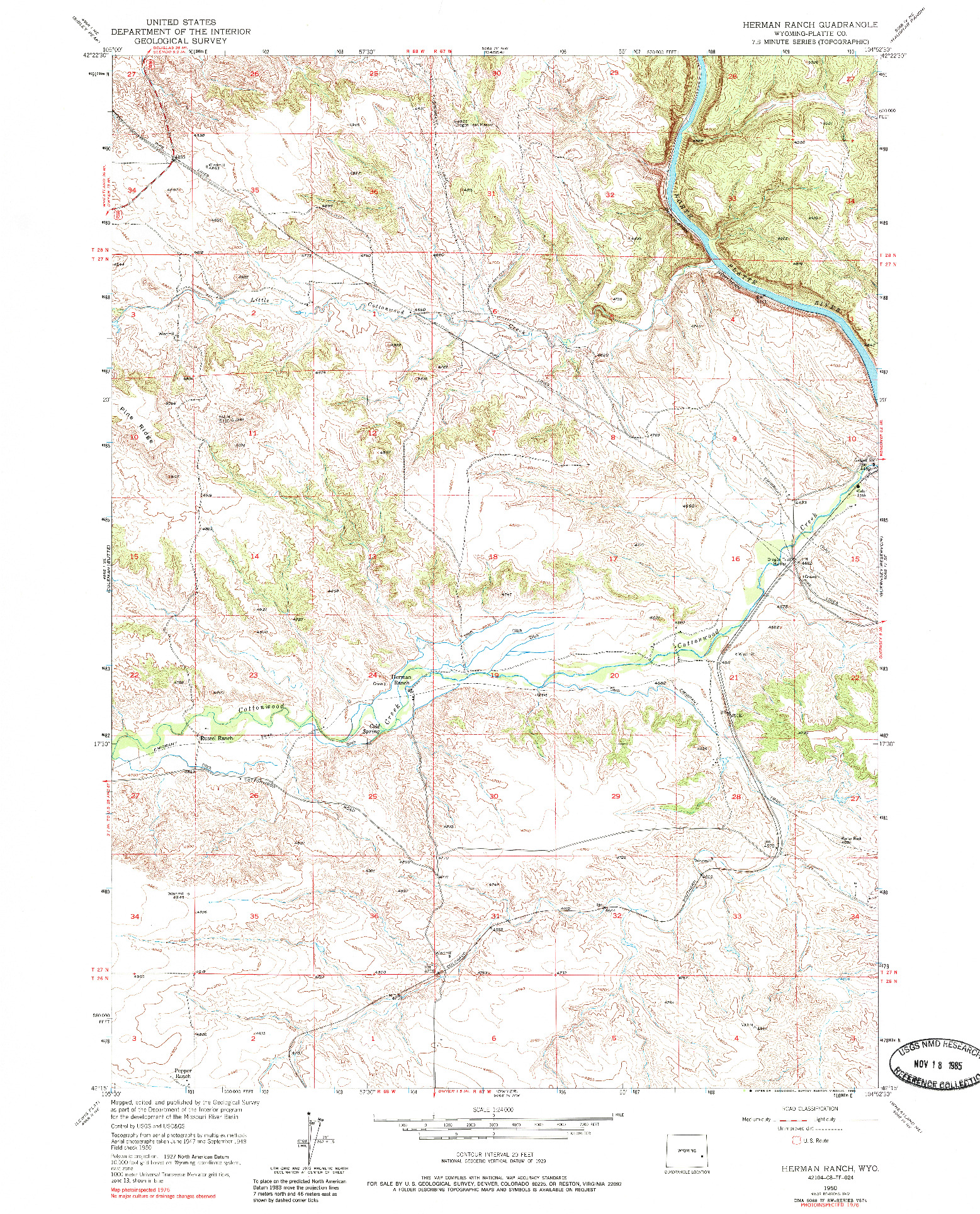 USGS 1:24000-SCALE QUADRANGLE FOR HERMAN RANCH, WY 1950