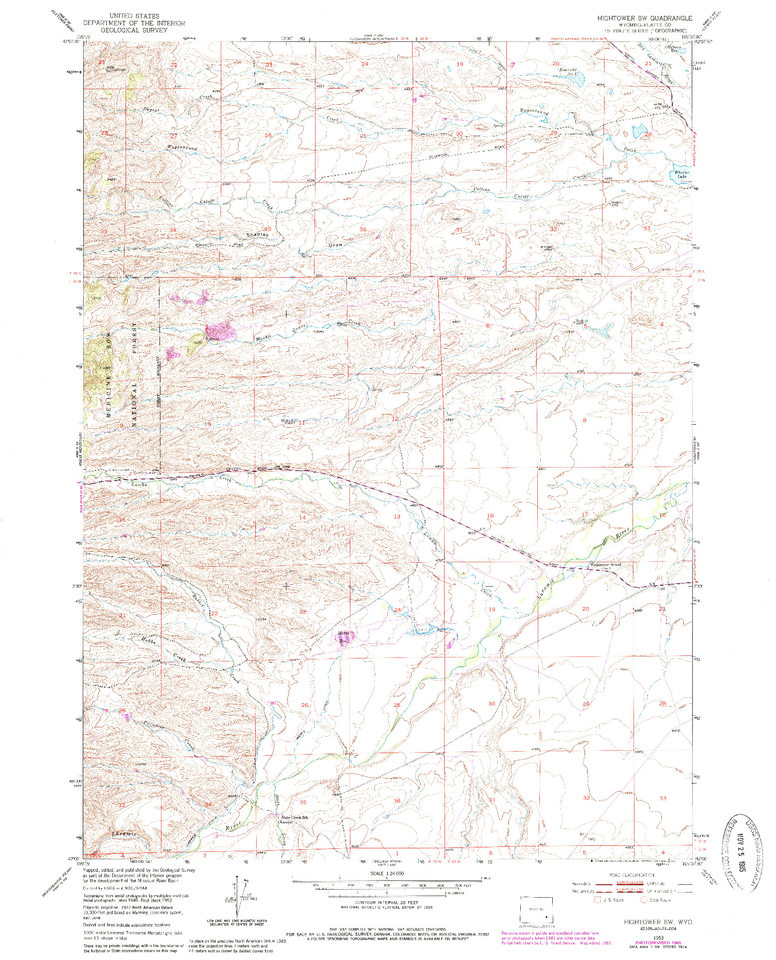 USGS 1:24000-SCALE QUADRANGLE FOR HIGHTOWER SW, WY 1953