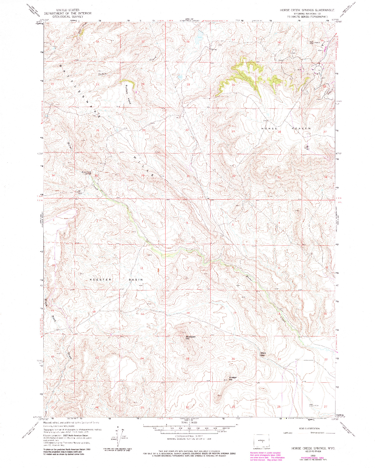 USGS 1:24000-SCALE QUADRANGLE FOR HORSE CREEK SPRINGS, WY 1959