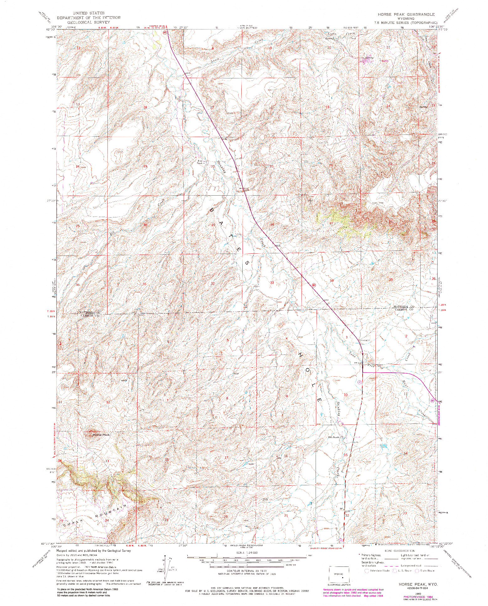 USGS 1:24000-SCALE QUADRANGLE FOR HORSE PEAK, WY 1960