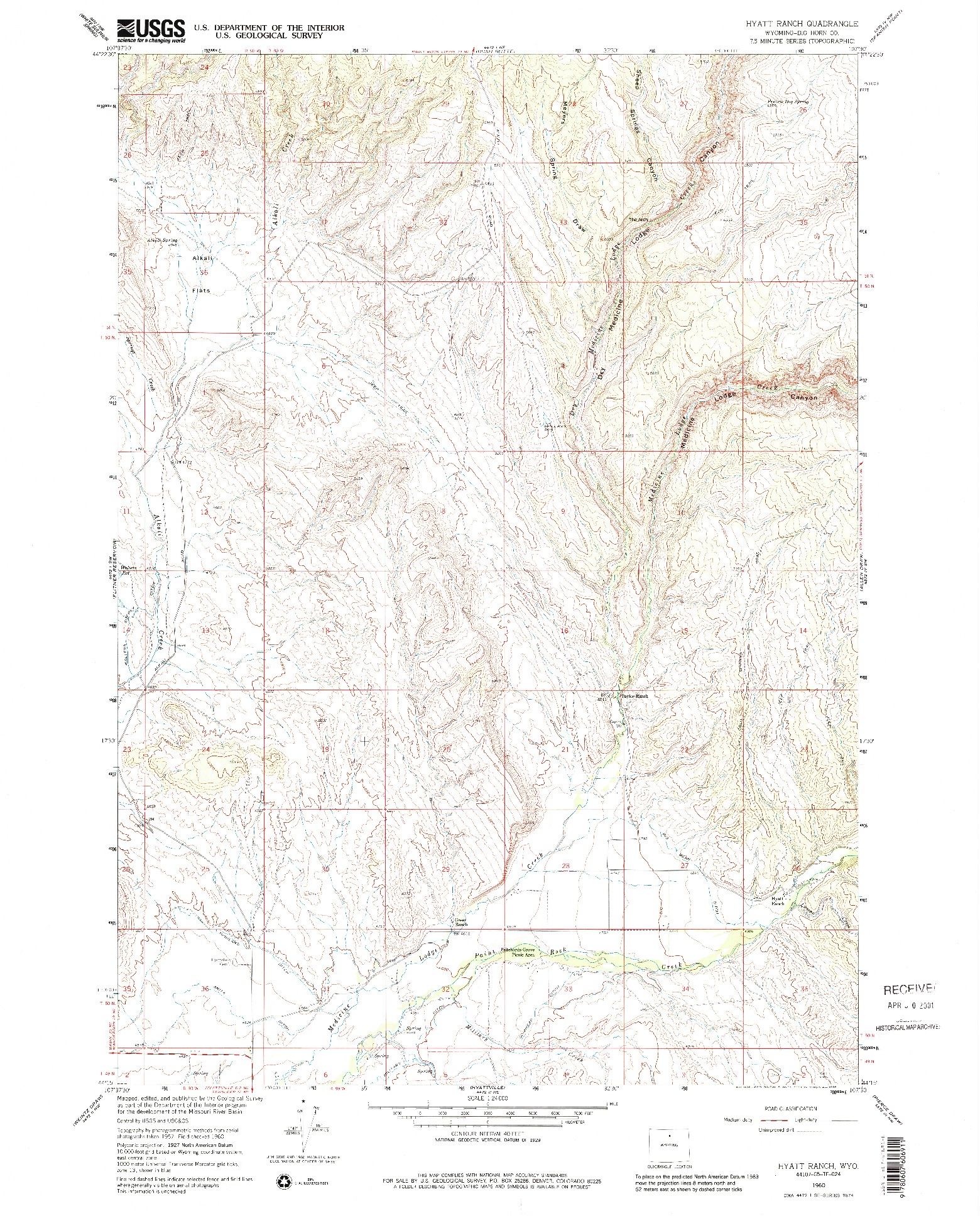 USGS 1:24000-SCALE QUADRANGLE FOR HYATT RANCH, WY 1960