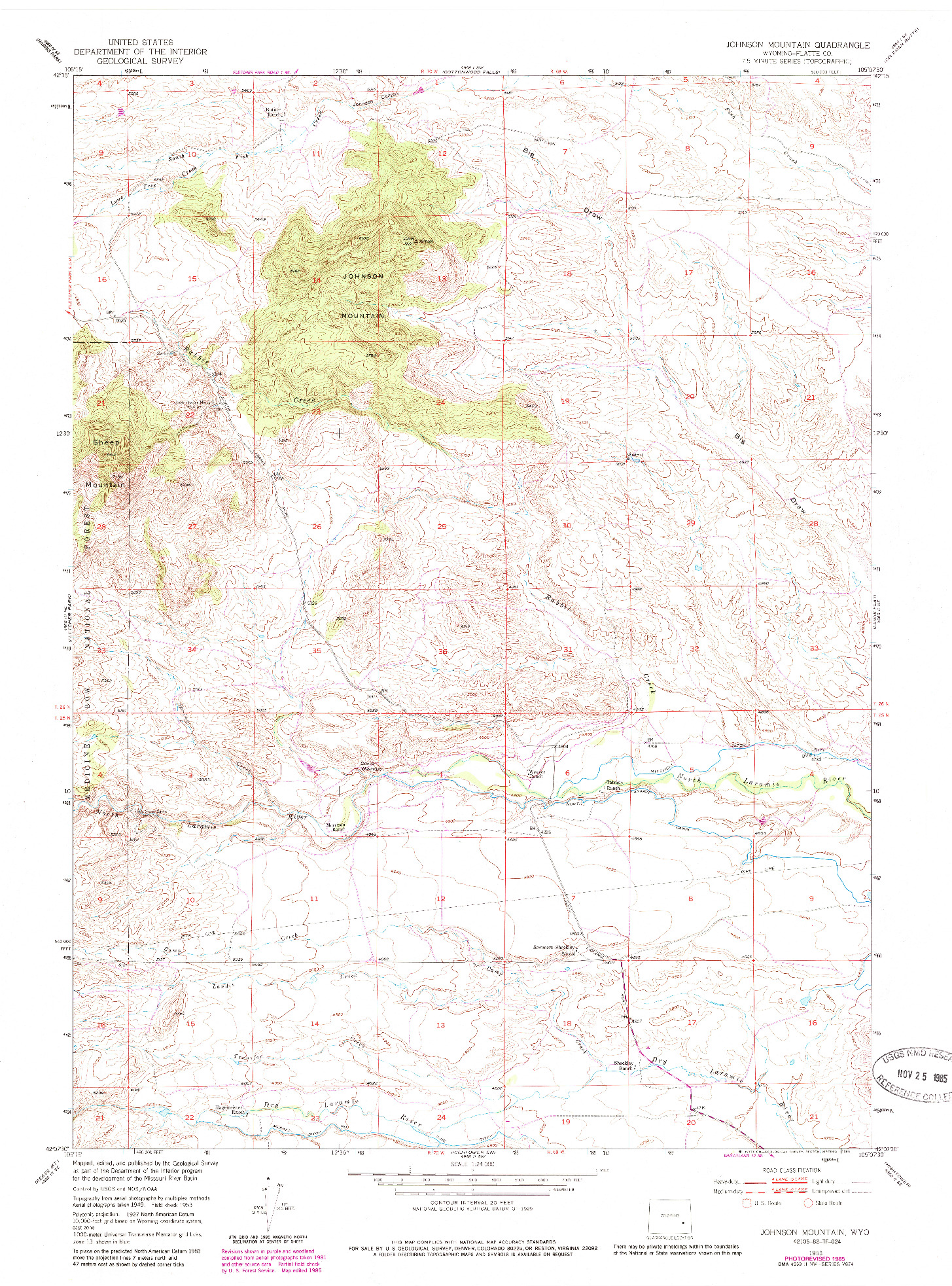 USGS 1:24000-SCALE QUADRANGLE FOR JOHNSON MOUNTAIN, WY 1953