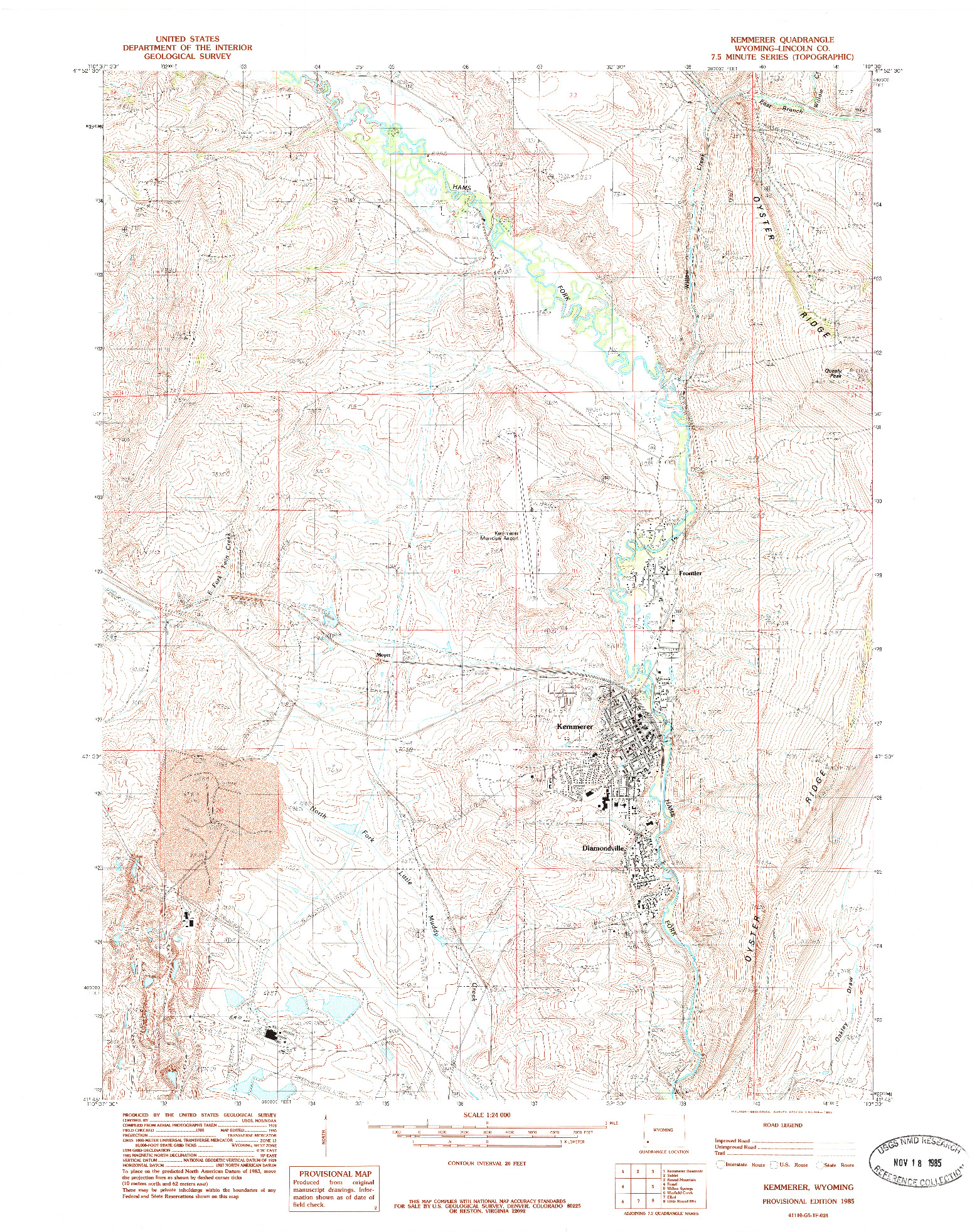 USGS 1:24000-SCALE QUADRANGLE FOR KEMMERER, WY 1985