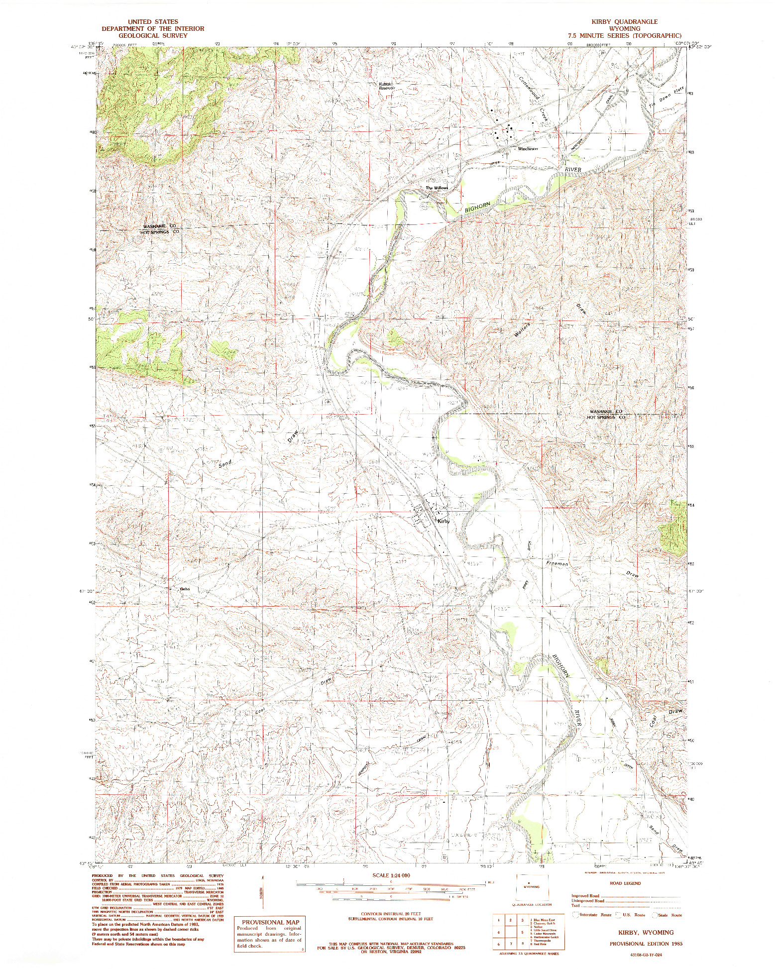 USGS 1:24000-SCALE QUADRANGLE FOR KIRBY, WY 1985