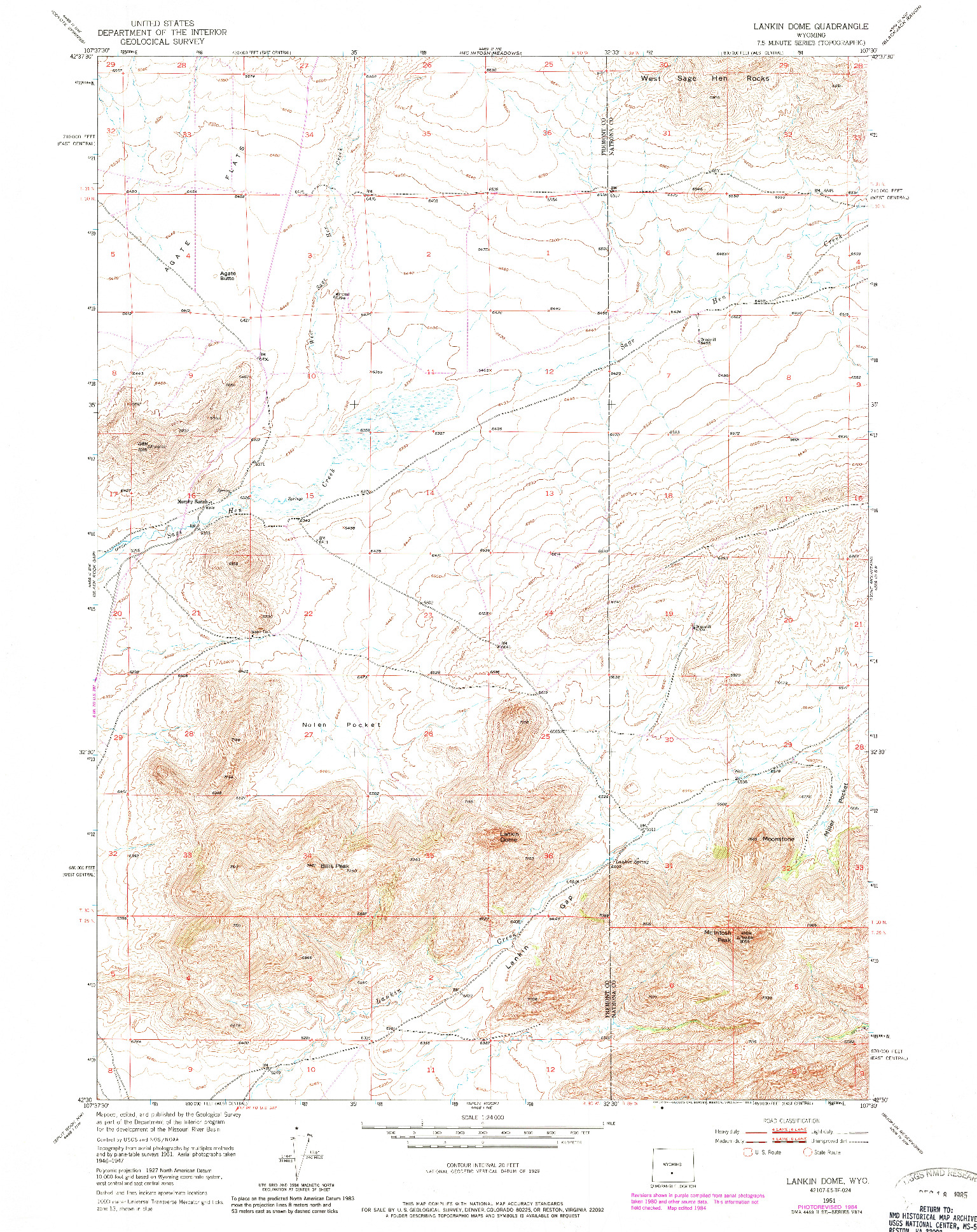 USGS 1:24000-SCALE QUADRANGLE FOR LANKIN DOME, WY 1951