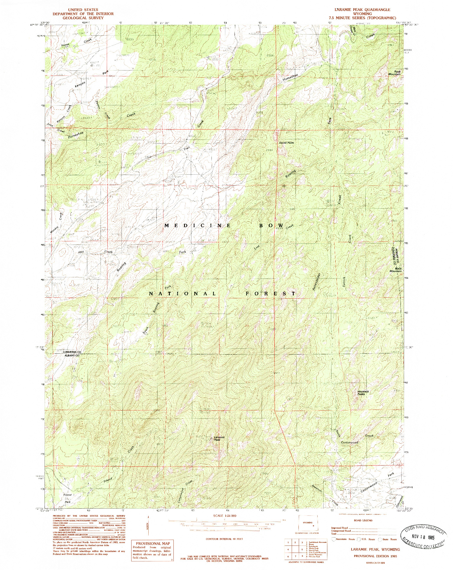 USGS 1:24000-SCALE QUADRANGLE FOR LARAMIE PEAK, WY 1985