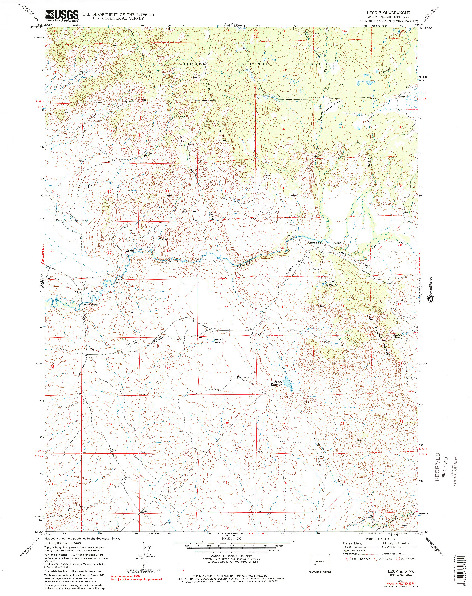 USGS 1:24000-SCALE QUADRANGLE FOR LECKIE, WY 1969