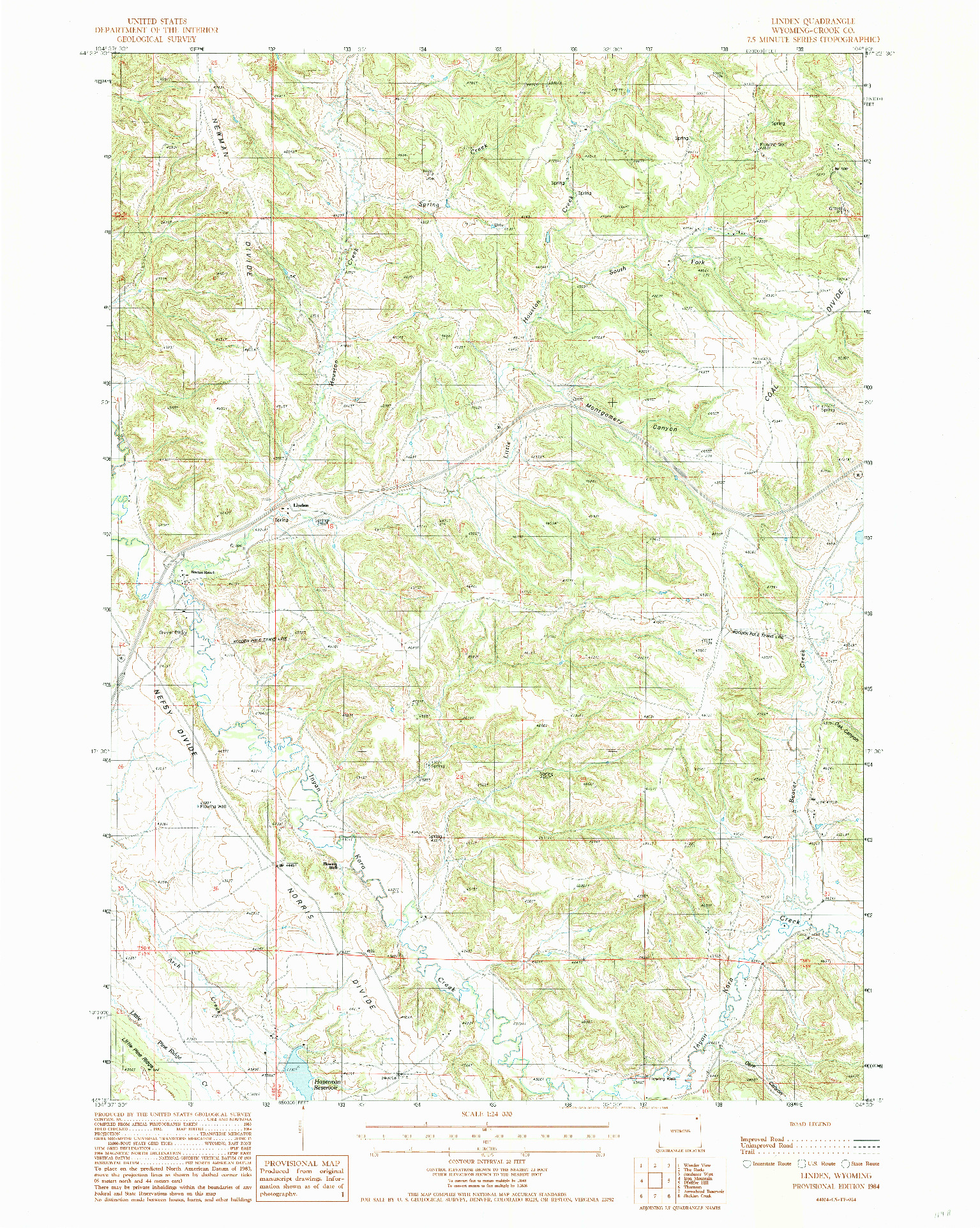 USGS 1:24000-SCALE QUADRANGLE FOR LINDEN, WY 1984