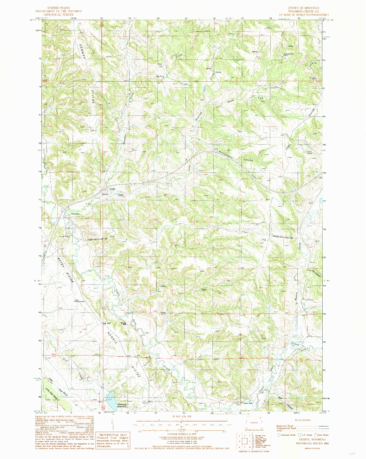 USGS 1:24000-SCALE QUADRANGLE FOR LINDEN, WY 1984