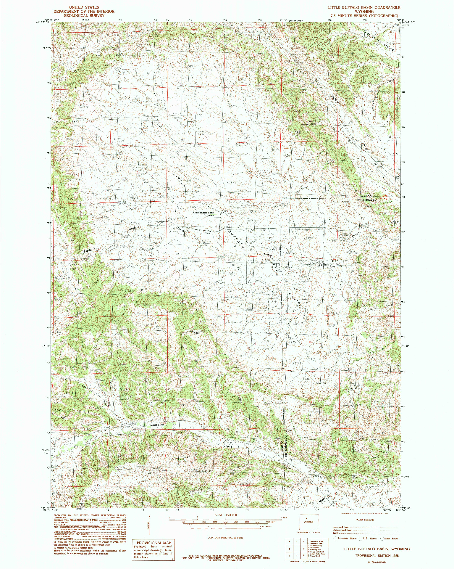 USGS 1:24000-SCALE QUADRANGLE FOR LITTLE BUFFALO BASIN, WY 1985