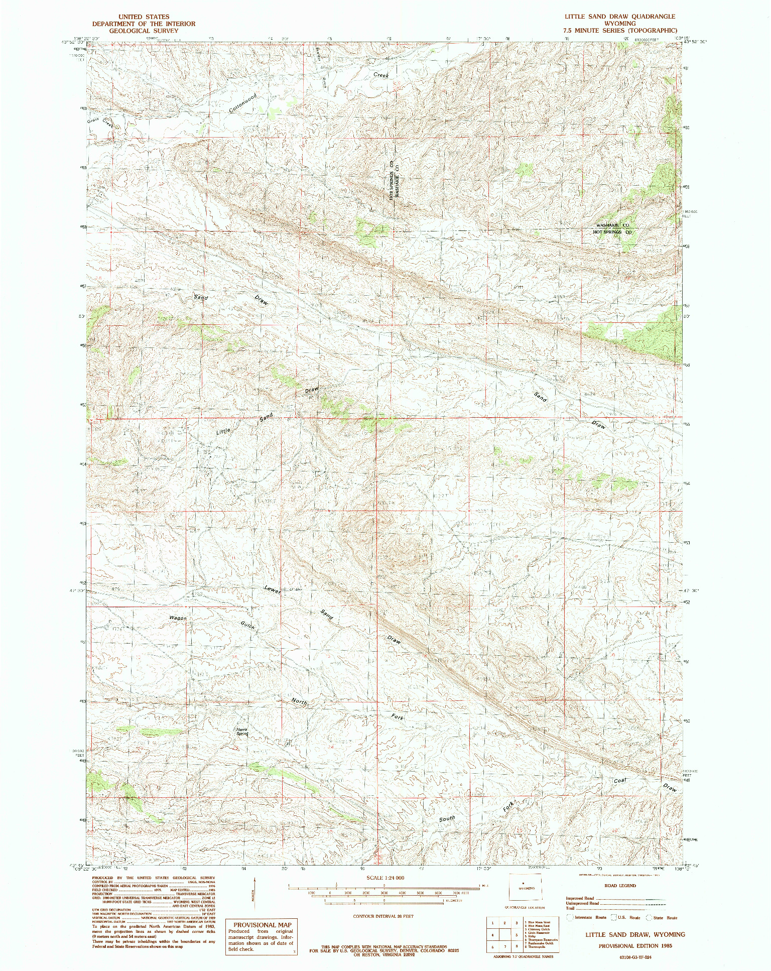 USGS 1:24000-SCALE QUADRANGLE FOR LITTLE SAND DRAW, WY 1985