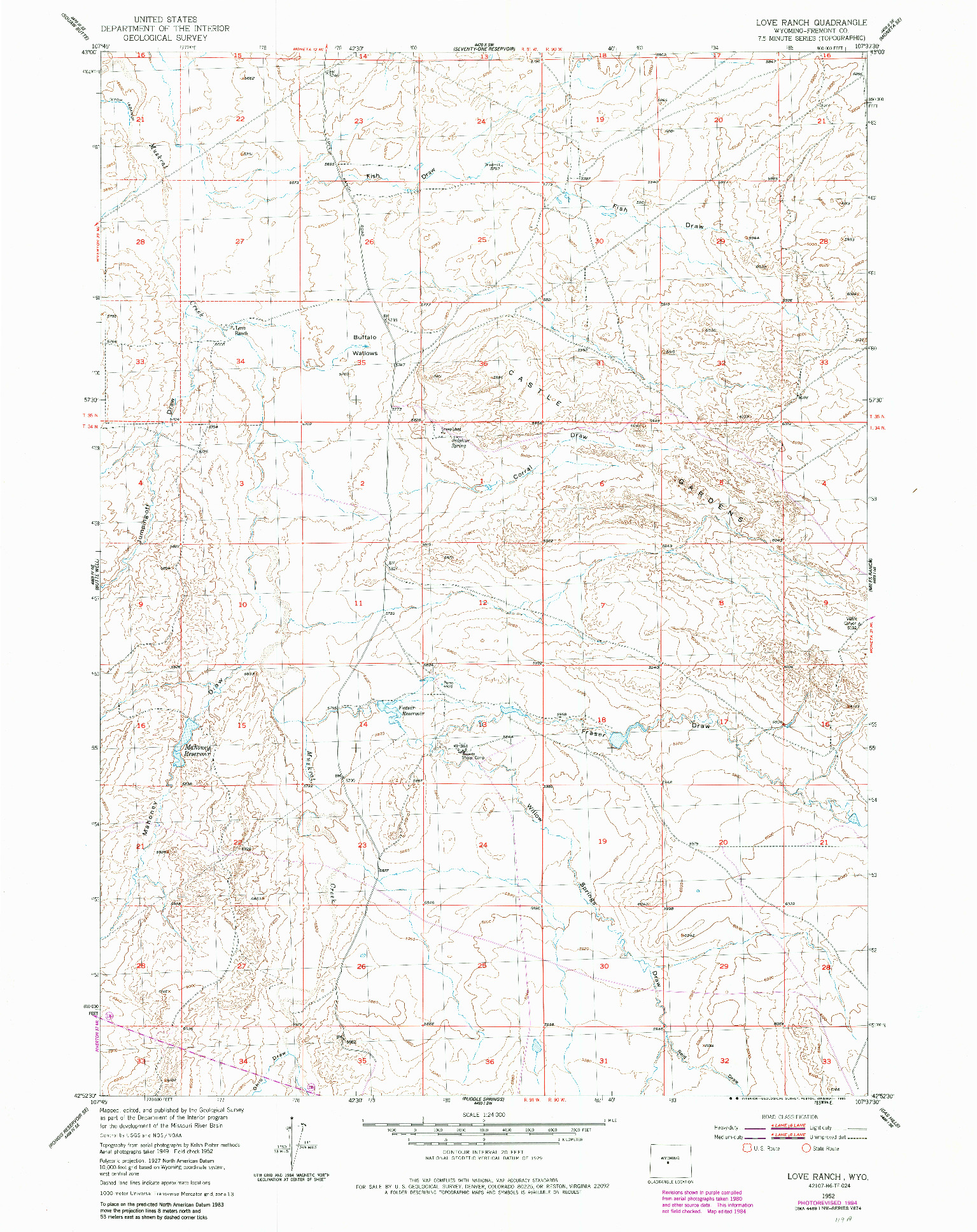 USGS 1:24000-SCALE QUADRANGLE FOR LOVE RANCH, WY 1952