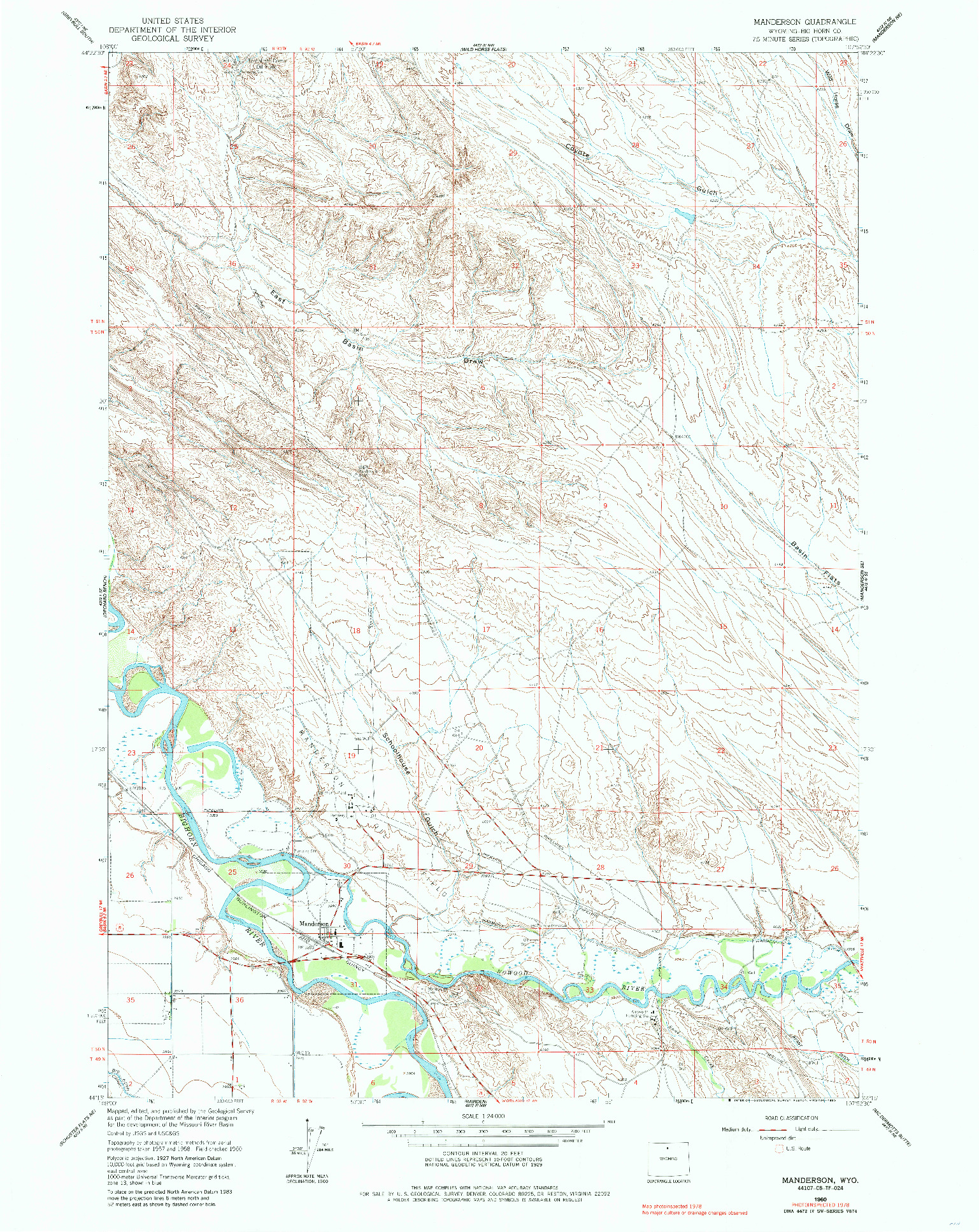 USGS 1:24000-SCALE QUADRANGLE FOR MANDERSON, WY 1960