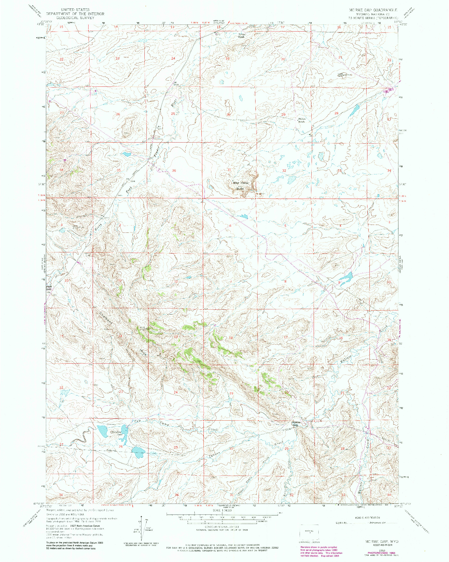 USGS 1:24000-SCALE QUADRANGLE FOR MC RAE GAP, WY 1959
