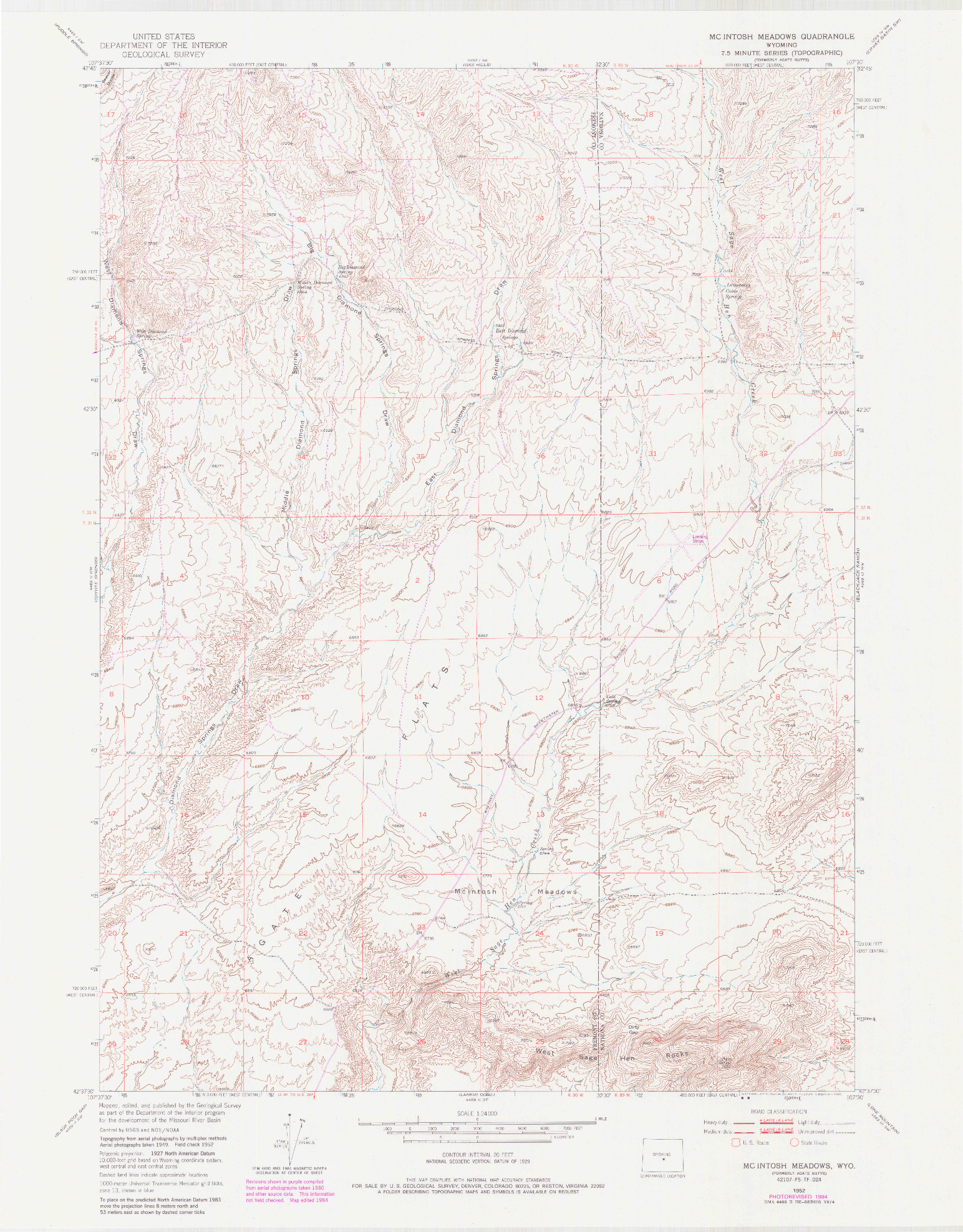 USGS 1:24000-SCALE QUADRANGLE FOR MCINTOSH MEADOWS, WY 1952