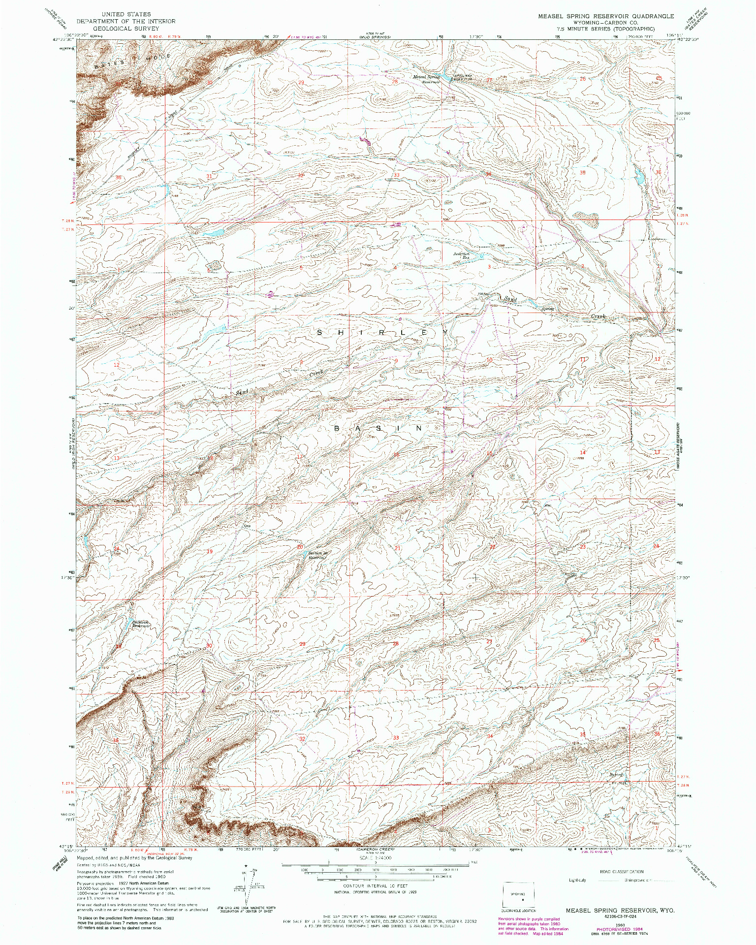 USGS 1:24000-SCALE QUADRANGLE FOR MEASEL SPRING RESERVOIR, WY 1960