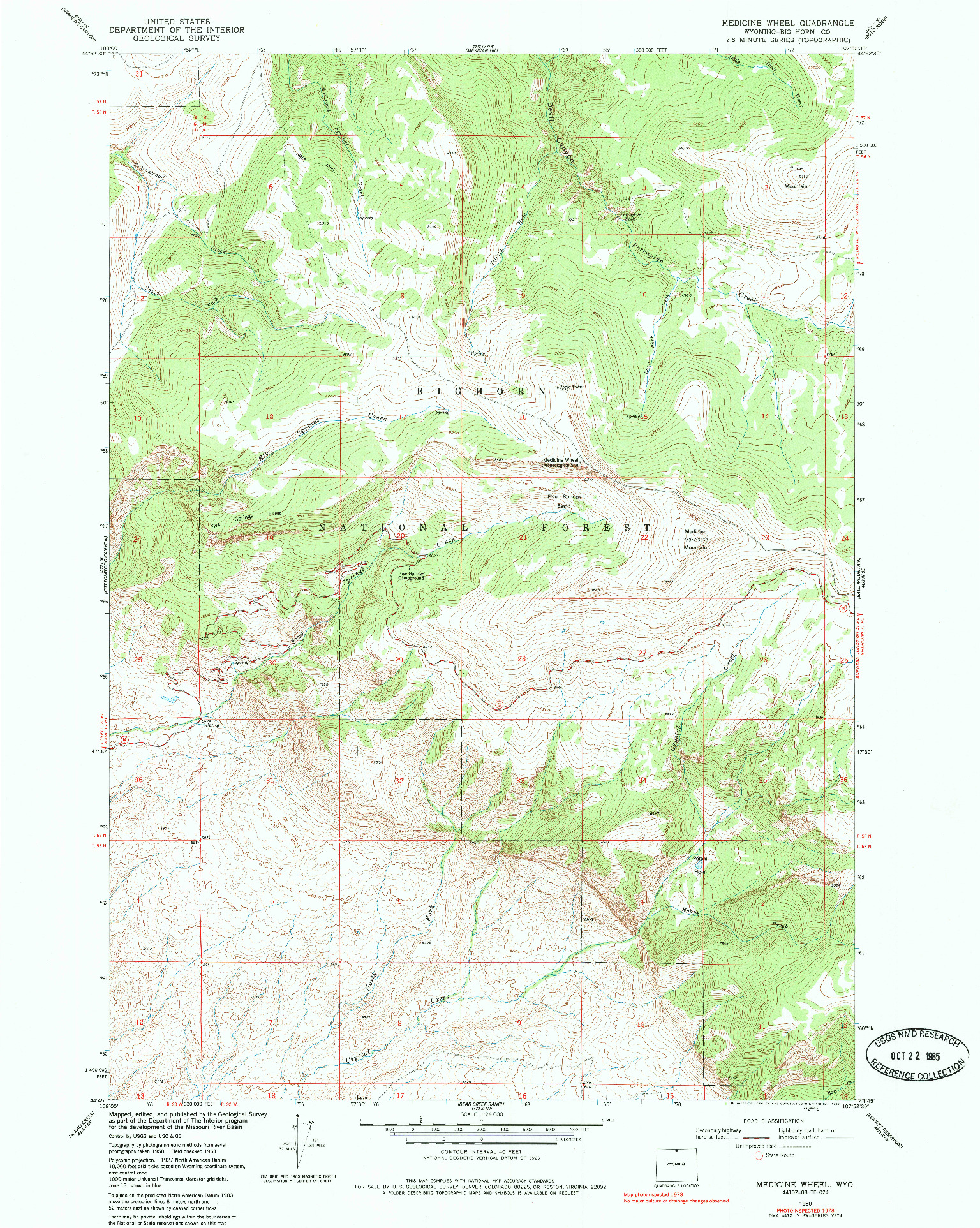 USGS 1:24000-SCALE QUADRANGLE FOR MEDICINE WHEEL, WY 1960