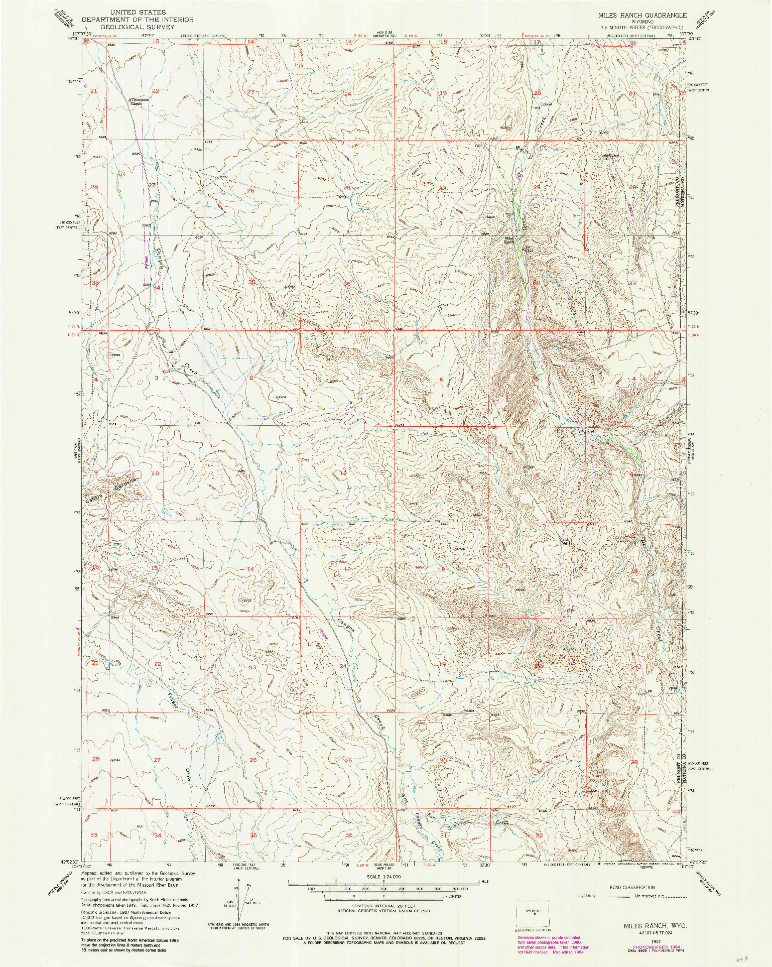 USGS 1:24000-SCALE QUADRANGLE FOR MILES RANCH, WY 1957