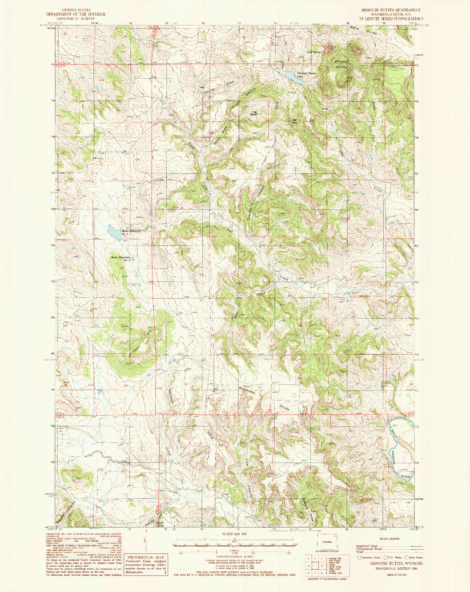 USGS 1:24000-SCALE QUADRANGLE FOR MISSOURI BUTTES, WY 1984