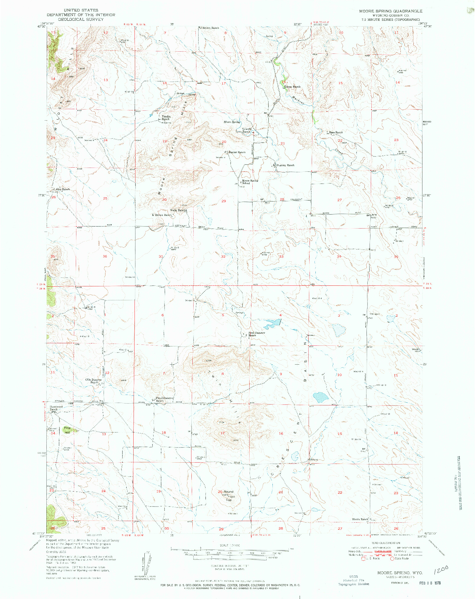 USGS 1:24000-SCALE QUADRANGLE FOR MOORE SPRING, WY 1951