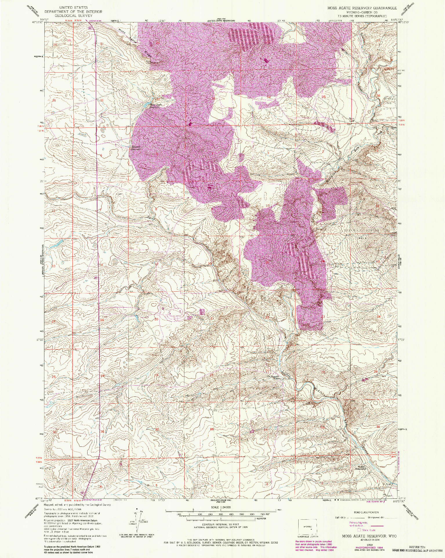 USGS 1:24000-SCALE QUADRANGLE FOR MOSS AGATE RESERVOIR, WY 1959