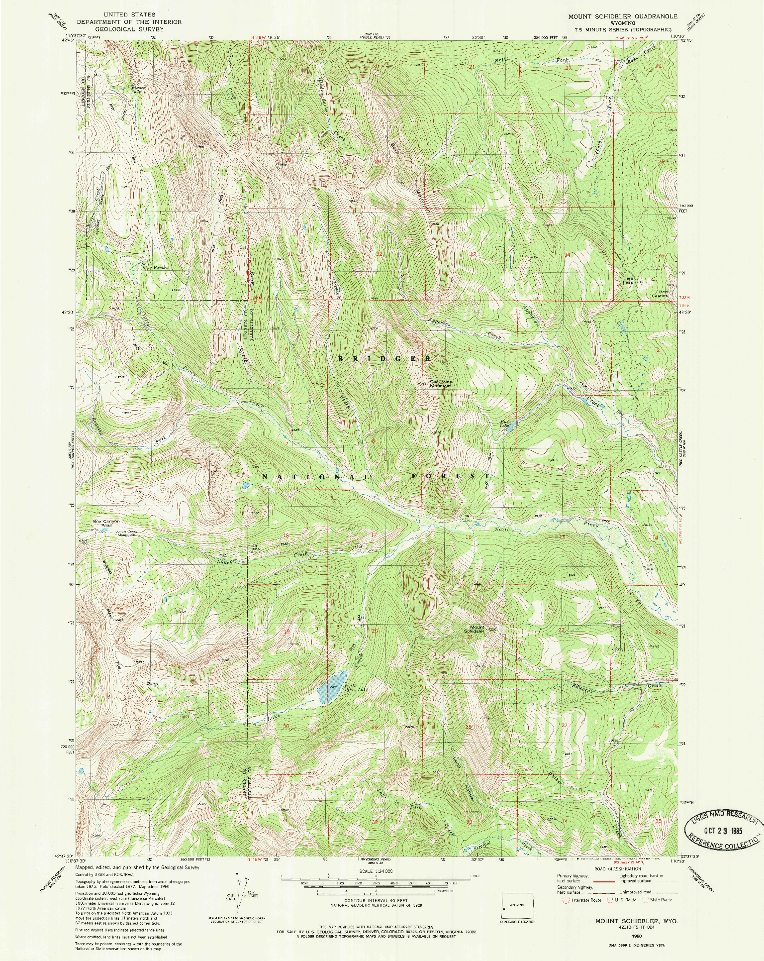 USGS 1:24000-SCALE QUADRANGLE FOR MOUNT SCHIDELER, WY 1980