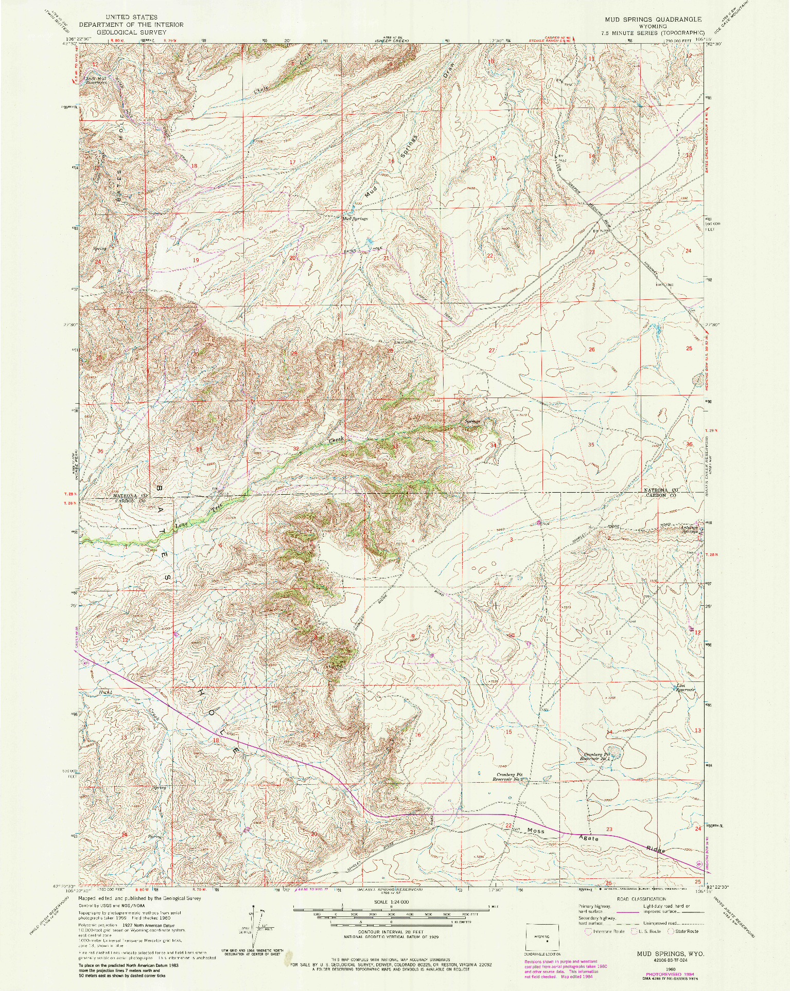 USGS 1:24000-SCALE QUADRANGLE FOR MUD SPRINGS, WY 1960