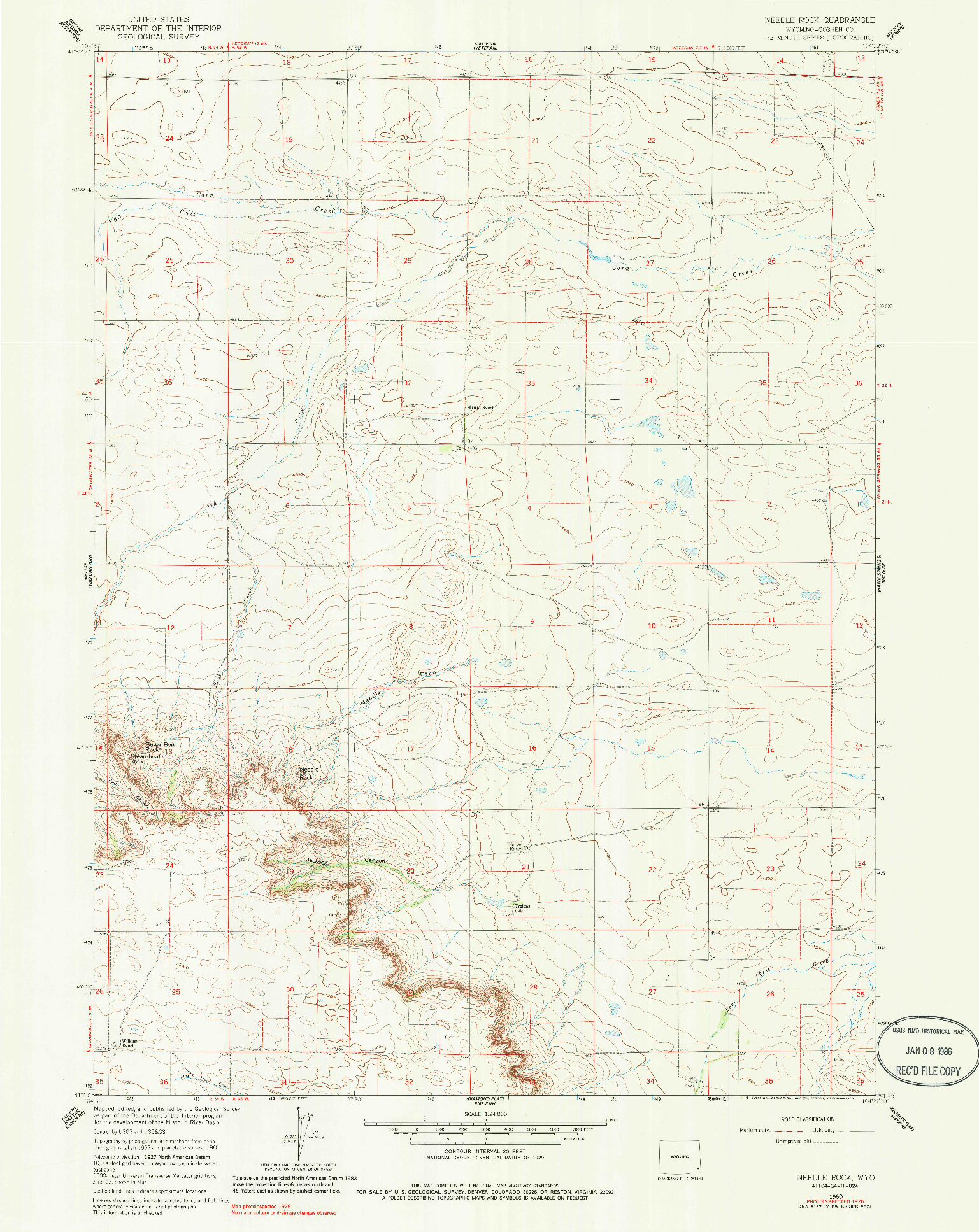 USGS 1:24000-SCALE QUADRANGLE FOR NEEDLE ROCK, WY 1960