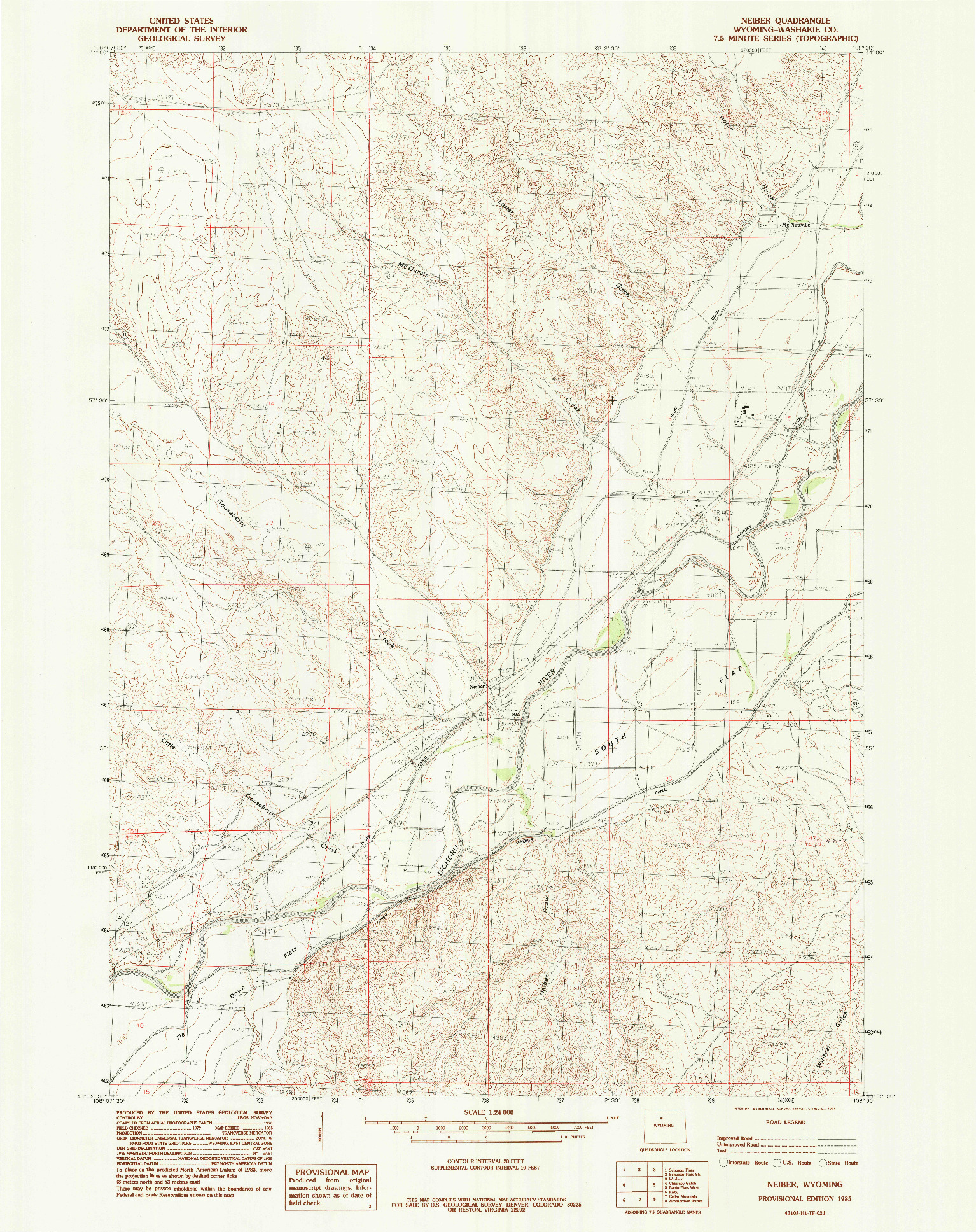 USGS 1:24000-SCALE QUADRANGLE FOR NEIBER, WY 1985